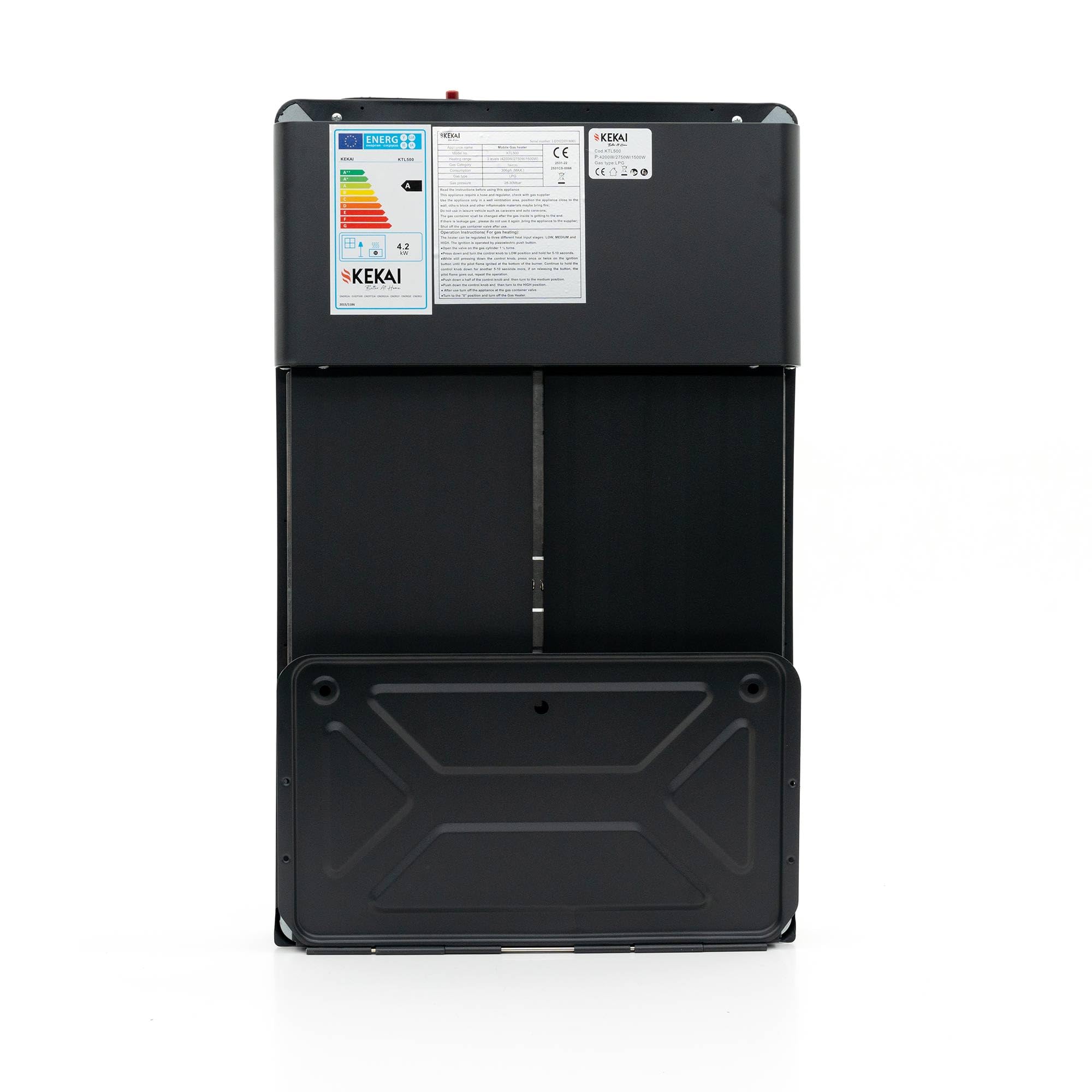 Estufa de gas plegable para uso interior Kekai New Slim 42 x 26 x 73 cm, 4200 W, 4 ruedas giratorias de cerámica radiante 3 niveles de calor