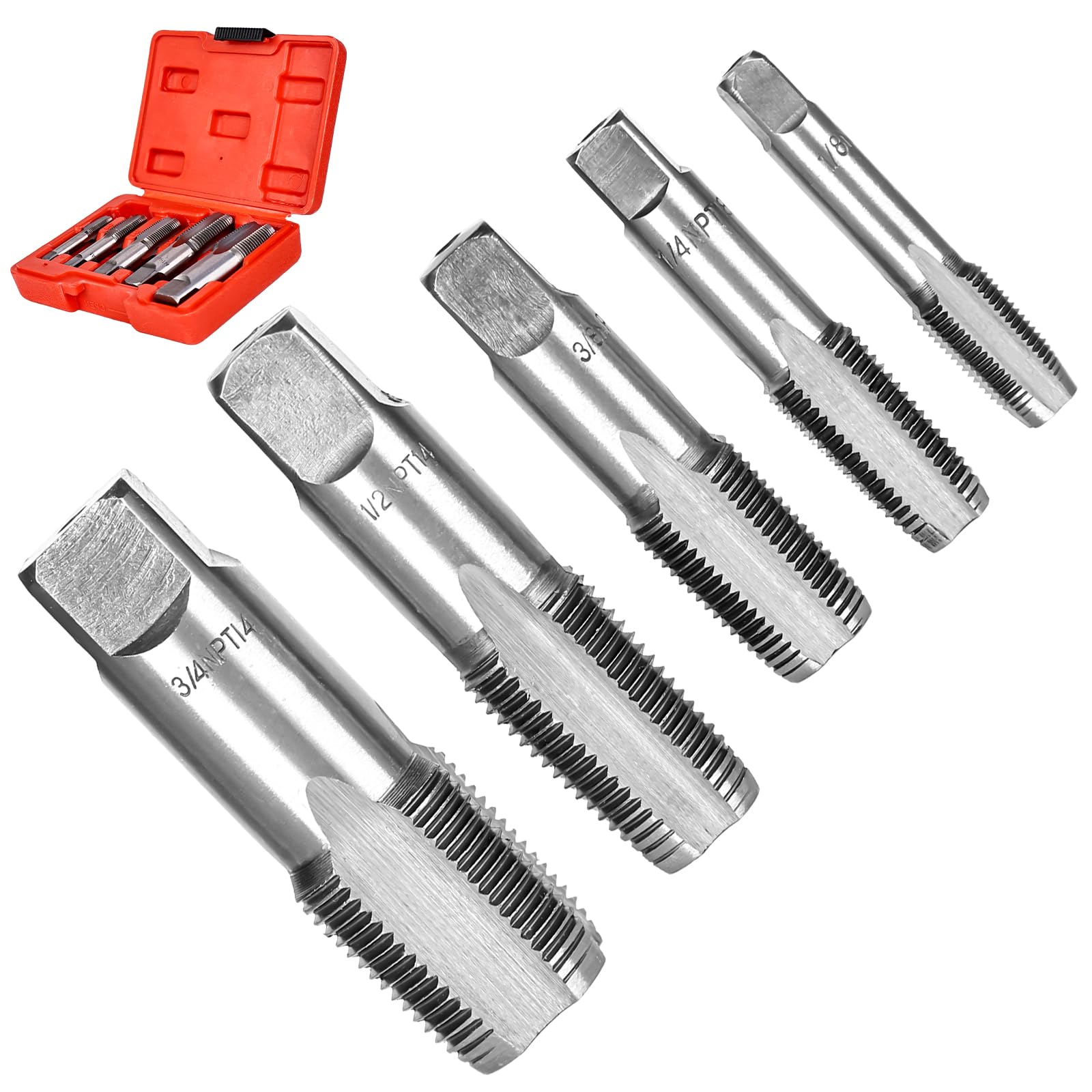Juego de 5 brocas de rosca de tubo BSP, 1/8 pulgadas, 1/4 pulgadas, 3/8 pulgadas, 1/2 pulgadas, 3/4 pulgadas Juego de brocas de rosca BSP de acero al carbono para roscas precisas Varias