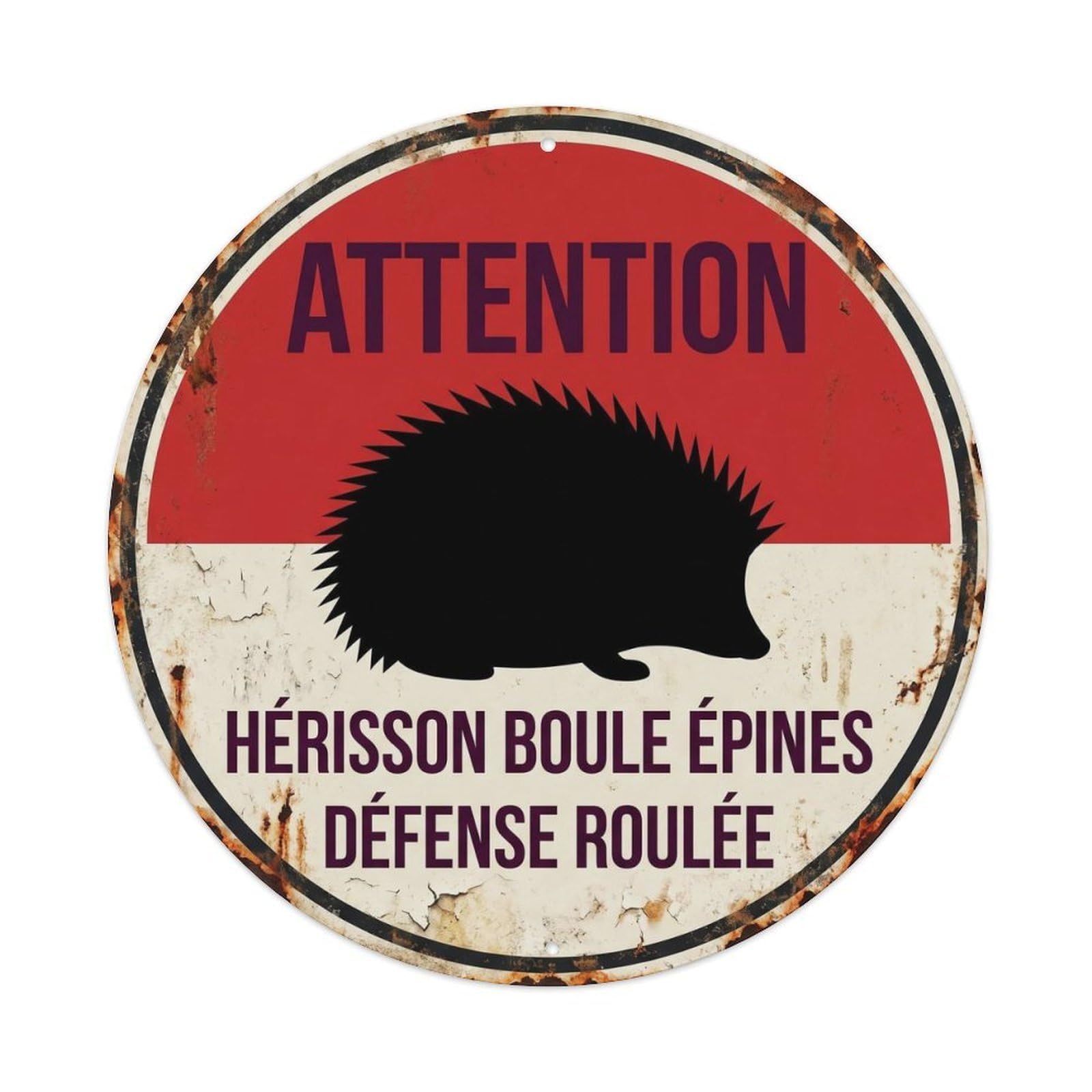 Wildlife Vintage Hedgehog Spike Ball Hazard Notice Rustic Metal Tin Sign Plaque Wall Decor for Cafe, Man Cave, Club Bar, Office, Home Garden Round Metal Poster 8x8Inch