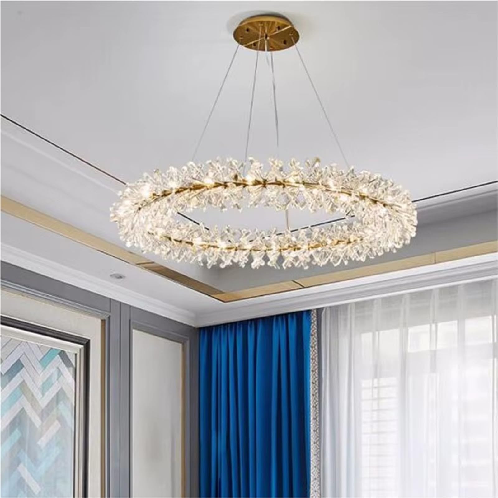 Kryształ do salonu kryształowe okrągłe oświetlenie regulowane światła wewnętrzne,/zimna biel/80 cm