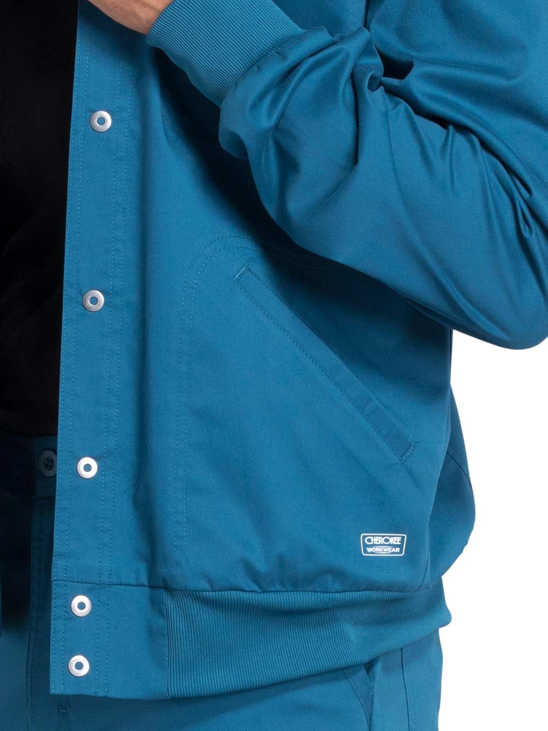 Cherokee Men Scrubs Jacket Workwear Core Stretch Snap Front Plus Size WW330, 5XL, Caribbean Blue - Image 3
