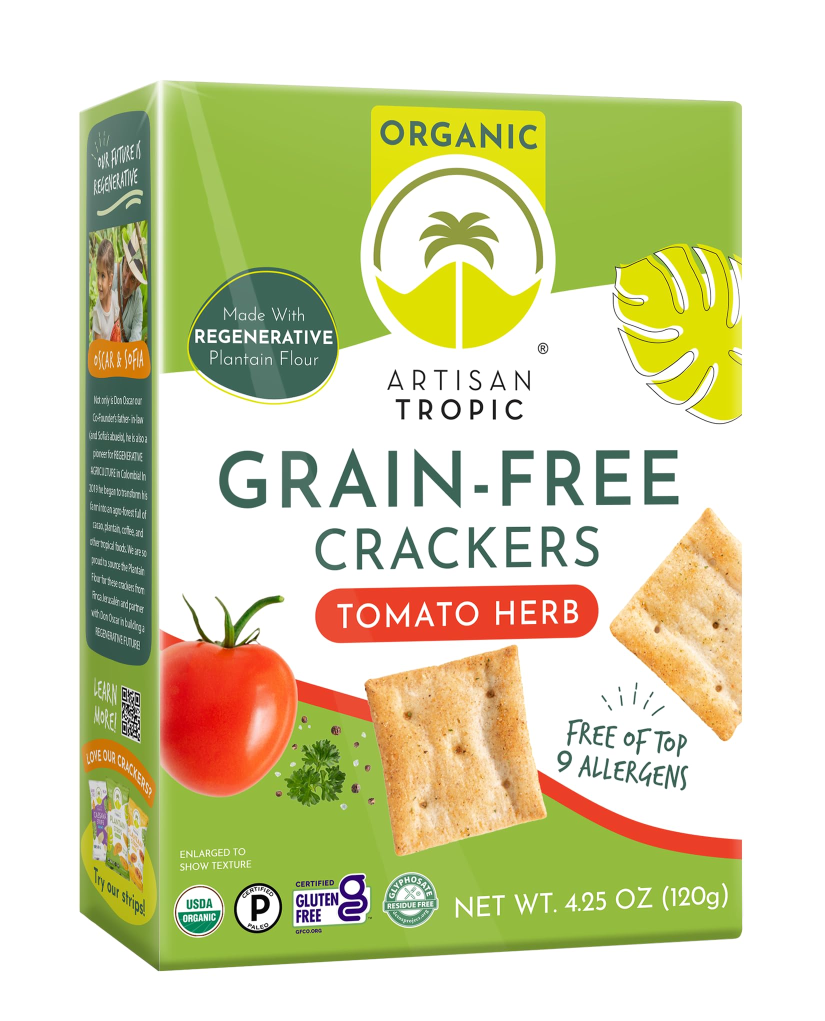 Artisan Tropic Tomato Herb Crackers, Gluten Free, Grain Free, 4.25 Ounces (Pack Of 6)