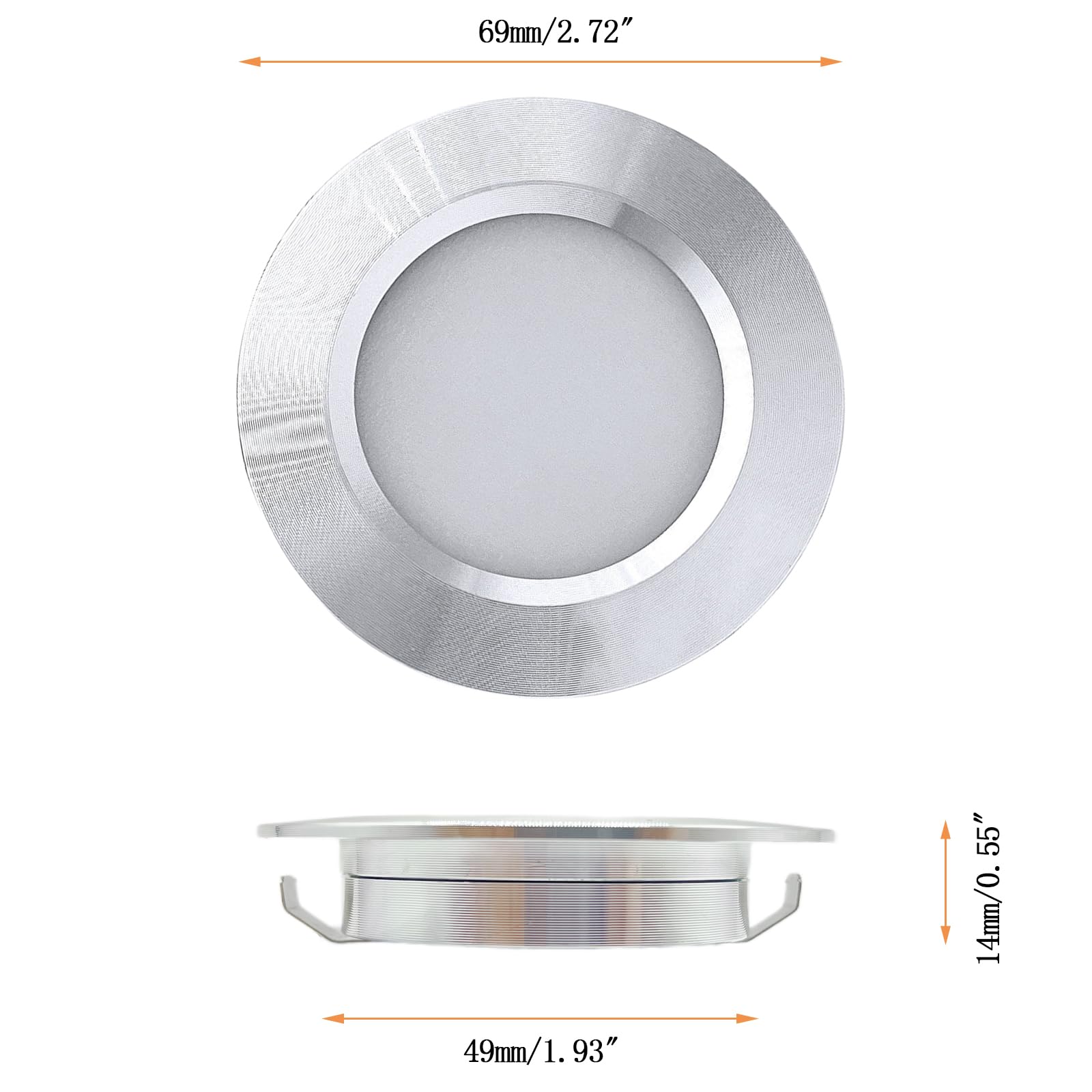 12V Campervan Encastré LED Mont Plafond Lumières Dimmable Lumières Tache 3W 6000K Lumière Blanche Pour T4 T5 Caravane Bateau Yacht Caravane Cabine Sous CRI 92+ 8 Pièces Argenté