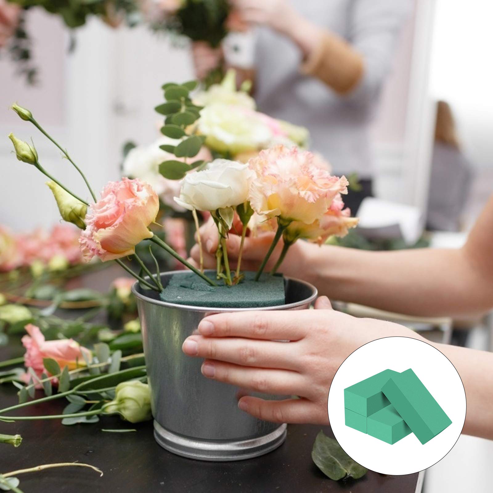 4 Pezzi Schiuma Floreale Per Fiori + 10 Stuzzicadenti - Mattoni Oasi Per Composizioni Floreali - Ideale Per Matrimoni, Compleanni E Decorazioni Fai-da-te