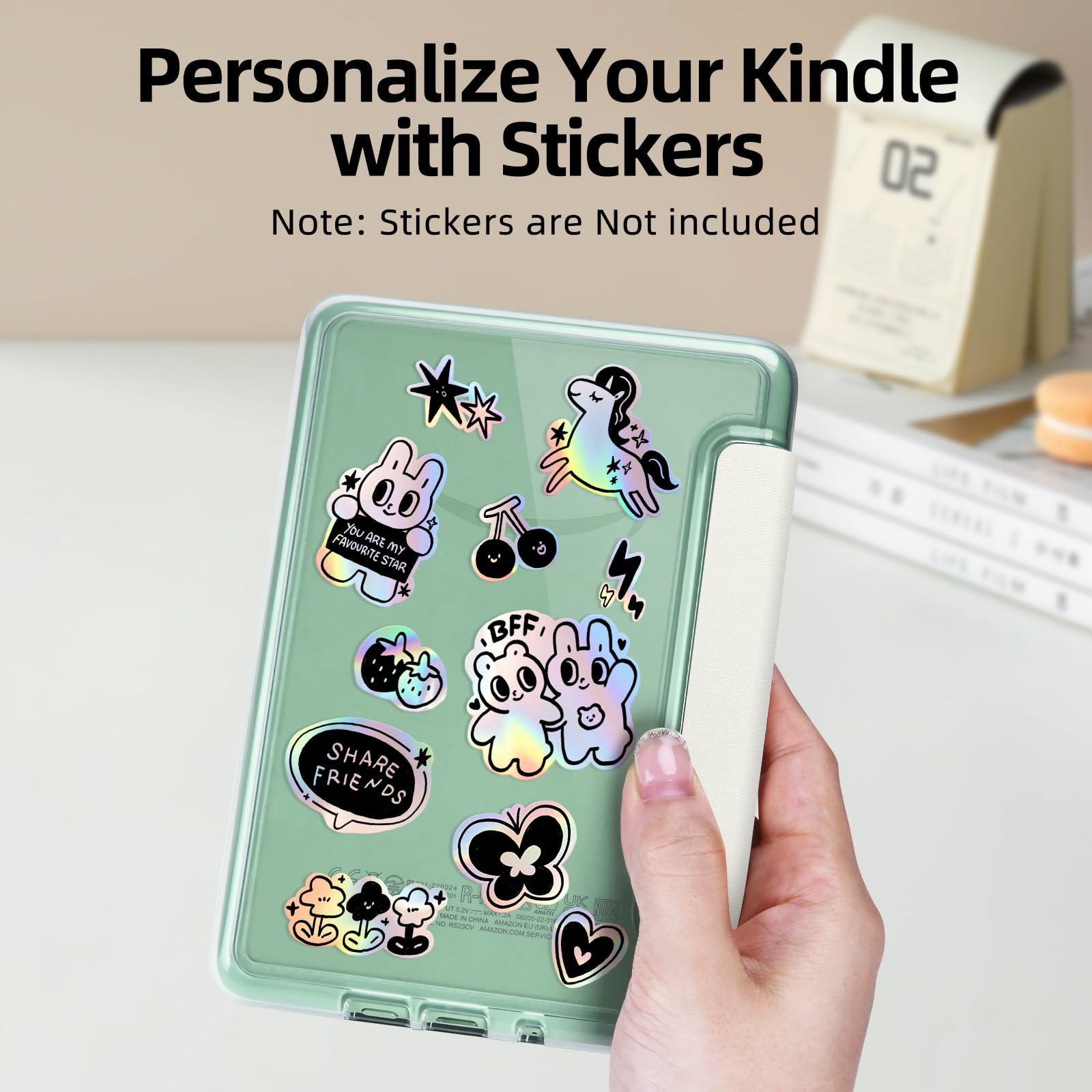 Schutzhülle für Kindle 15,2 cm (6 Zoll), Version 2024/2022 (11 Generation), leichtes PU-Leder und transparente Hartschale mit Handschlaufe, automatischer Schlaf-/Wachmodus, Cremeweiß