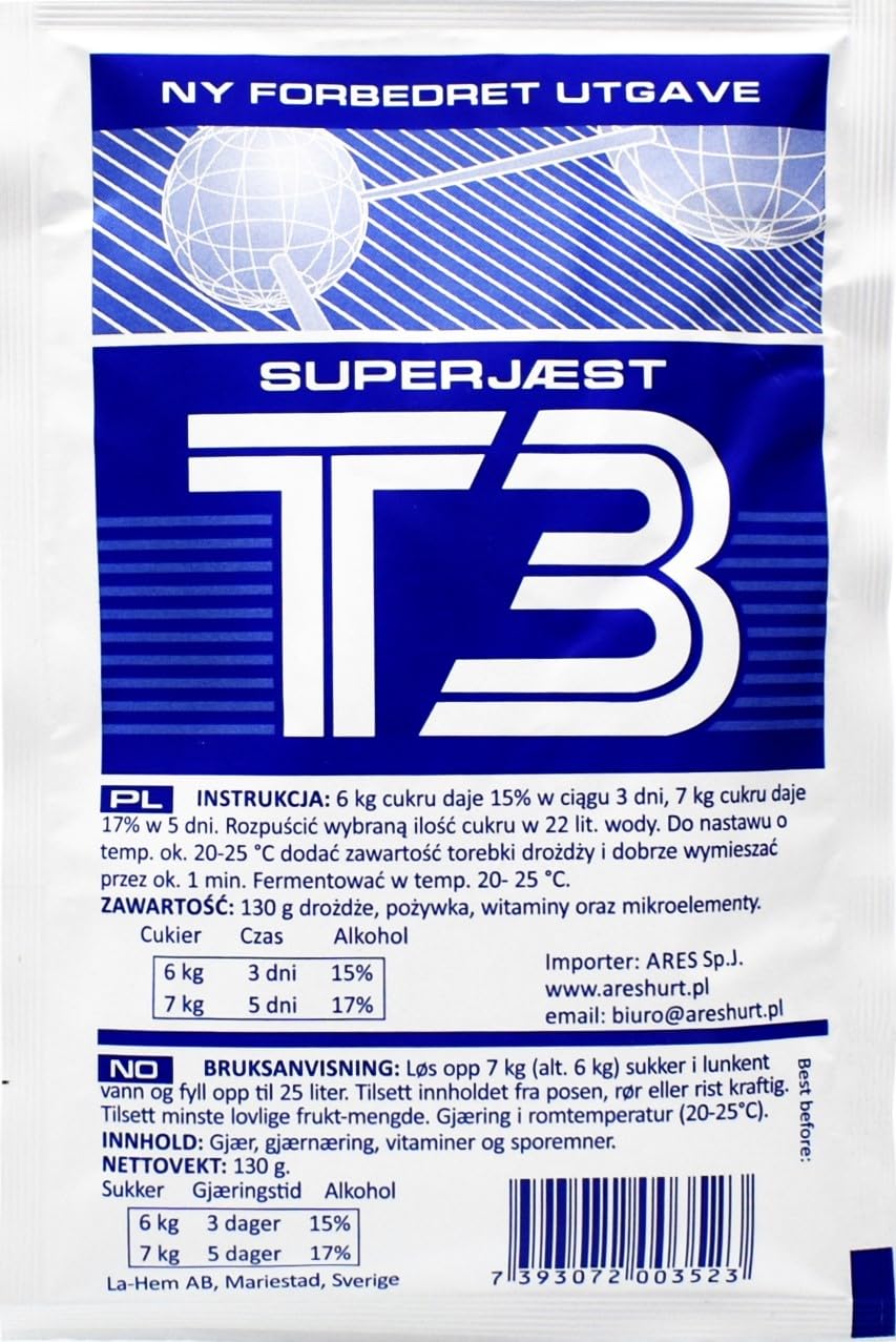 12 x Turbo 3 130 g T3,Levadura Para Fermentación de Azúcar o Fruta, Levadura Turbo, Levadura Para Puré