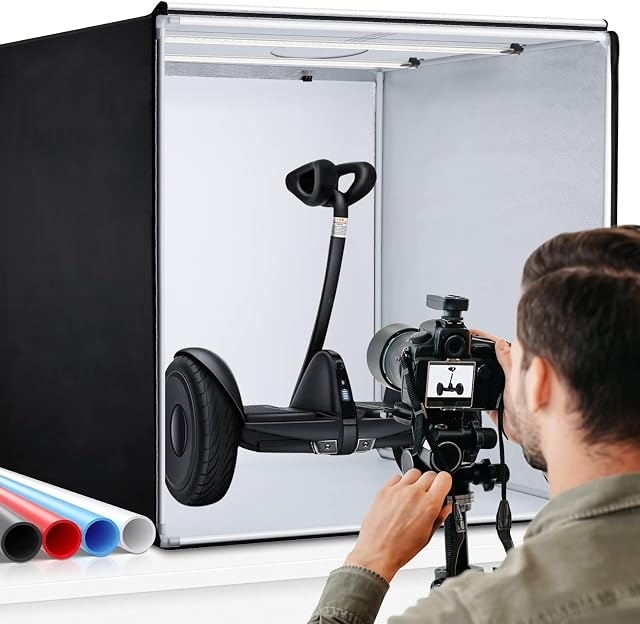 Photo Studio Box, 32x32x32 Inches Portable Foldable Photography Light Box Shooting Tent with Dimmable High CRI95+ LED Lights and 4 Backdrops for Product Photography