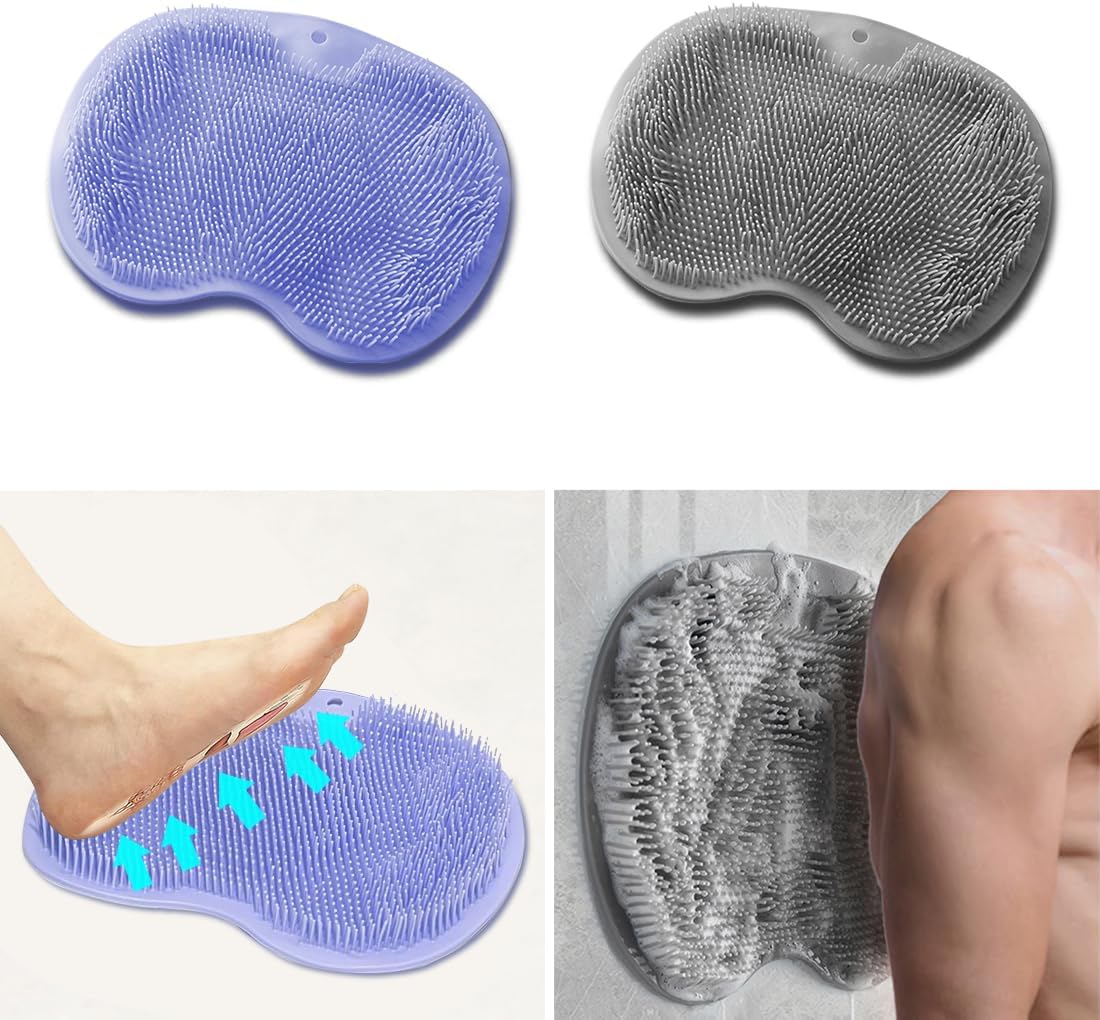 Shower Foot Scrubber Mat Back Washer Back Exfoliating Bath Wash Pad Wall Mounted Slip Suction Cups Foot Scrubber for Use in Shower Cups Foot Cleaner for Men and Women