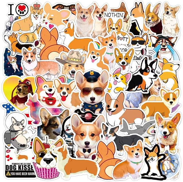 NAVK Welsh Corgi Pembroke Stickers Pack-50Pcs, Cute Animal Dog Vinyl Aesthetic Decal Waterproof Sticker Decoration for Wall Window Car Laptop Water Bottle Skateboard Phone, Gifts for Kids Boys Girls