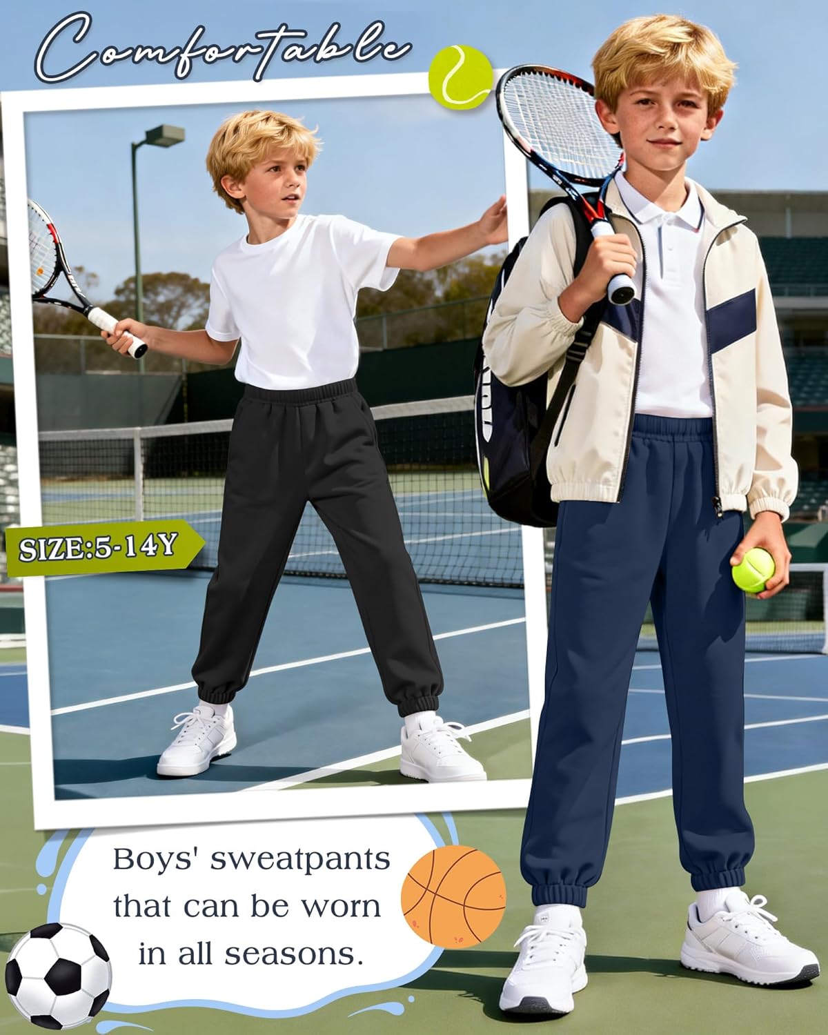 3 Pack Boys' Sweatpants Kids Athletic Workout Joggers Pants with Pockets Soft Baggy Sweat Pants