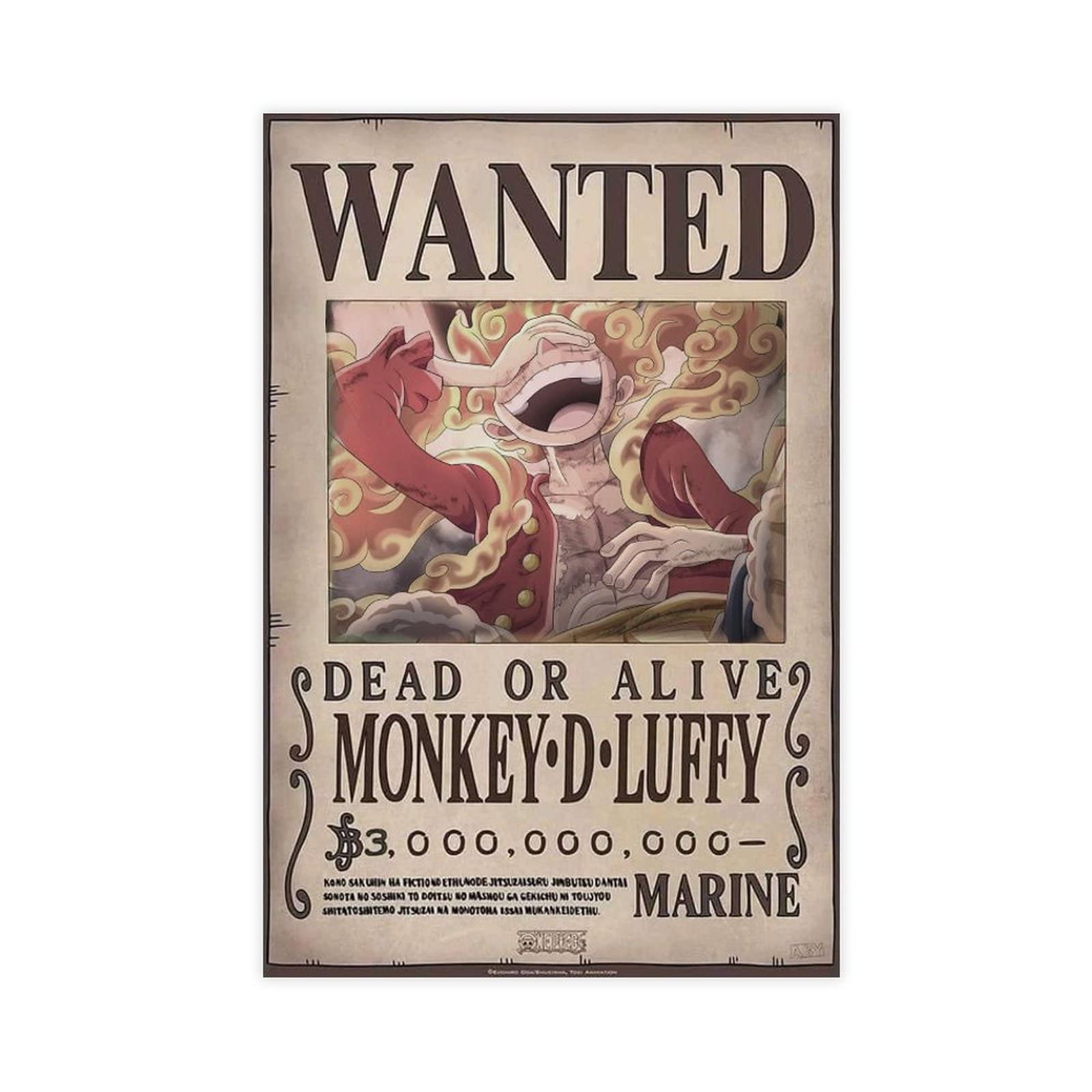 FUKITT One Piece Monkey D Luffy Latest Billion Wanted Poster Canvas Poster Canvas Poster Bedroom Decor Sports Landscape Office Room Decor Gift Unframe-style 20x30inch(50x75cm)