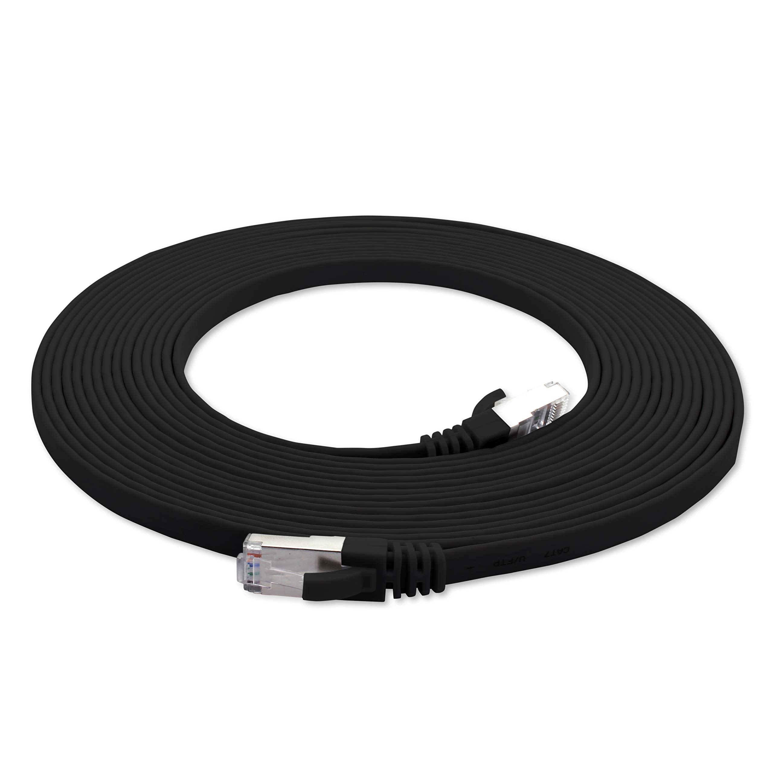 1aTTack.de 0,5m - schwarz - 1 Stück Cat7 Flachkabel Netzwerkkabel Cat 7 Rohkabel Gigabit Lan (10Gbit/s) Flachbandkabel Verlegekabel Patchkabel Flach Slim Rj 45 Stecker Cat6a
