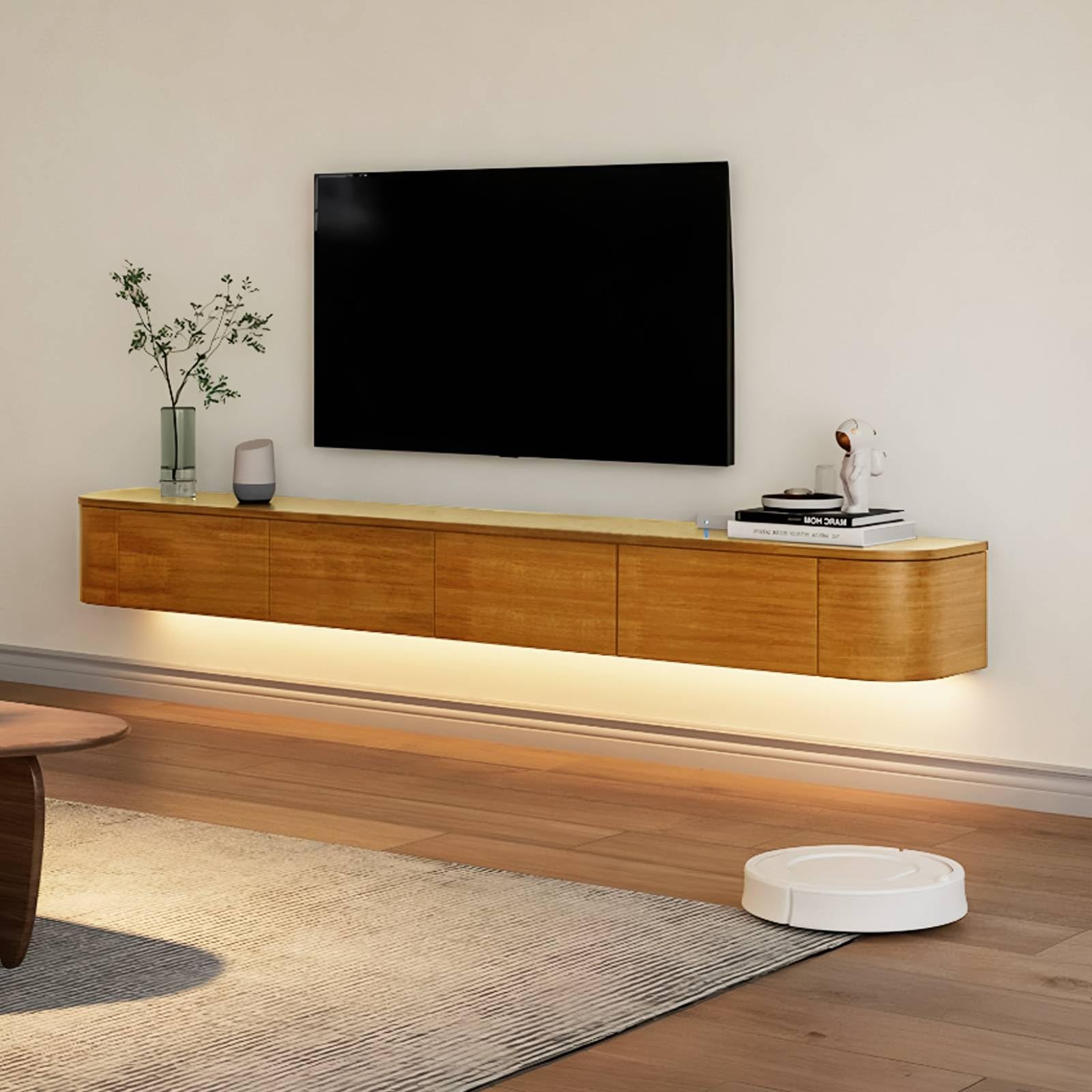 Nowoczesny pływający stojak na telewizor z wieloma kartonami Sto Minimalistyczny drewniany design TV Unit (160x30x20cm) - Slish & Functal Entertainment Fur