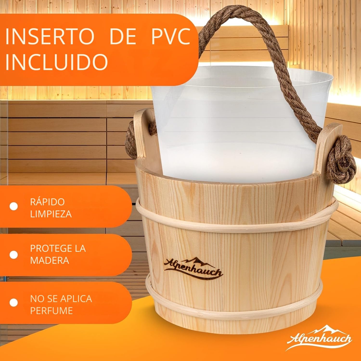 ALPENHAUCH Cubo de sauna con paleta [100% madera natural] - Elegante cubo de sauna con paleta - Accesorios de sauna duraderos - Juego de cubos de infusión
