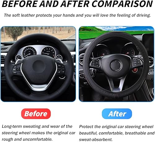 Miniatura 3 de Funda para volante de automóvil, protector de cuero para volante de automóvil, accesorios de protección interior antideslizante para hombres y