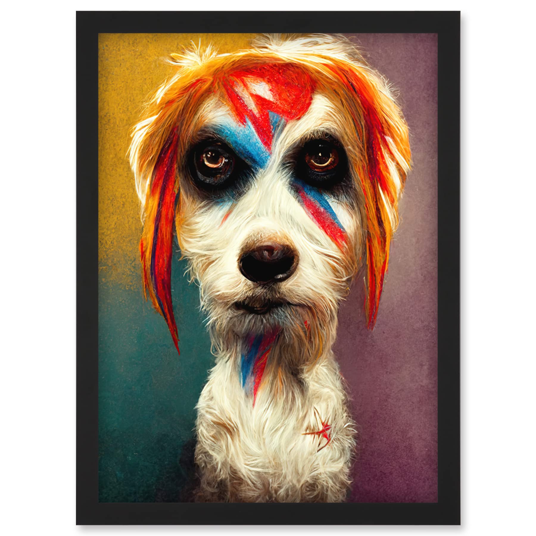 Doppelganger33 LTD Aladdin Sane Ziggy Stardust Terrier Dog Fun Quirky Painting Artwork Framed Wall Art Print A4