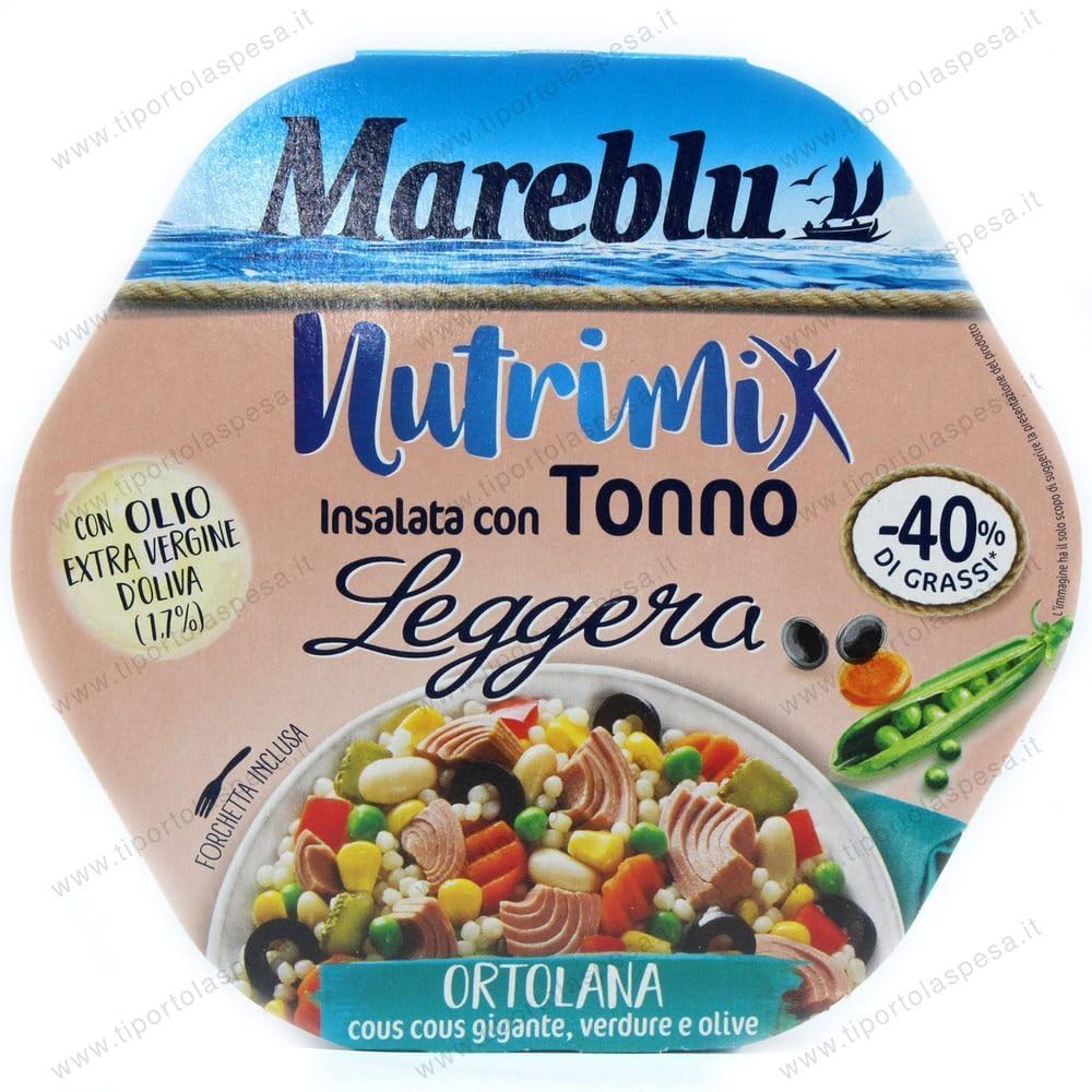 Mareblu NutriMix Insalata di Tonno Leggera Ortolana con Cous Cous, Verdure e Olive, 220g, Confezione da 3 x 220g