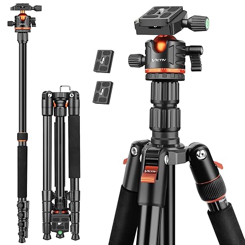 Victiv 78"/ 198cm Camera Tripod for Canon Sony Nikon, DSLR Tripod Lightweight with Monopod for Travel, Compact Tripods with Ball Head and Phone Holder, Tall Tripod Cameras Max Load 8kg - Black&Orange