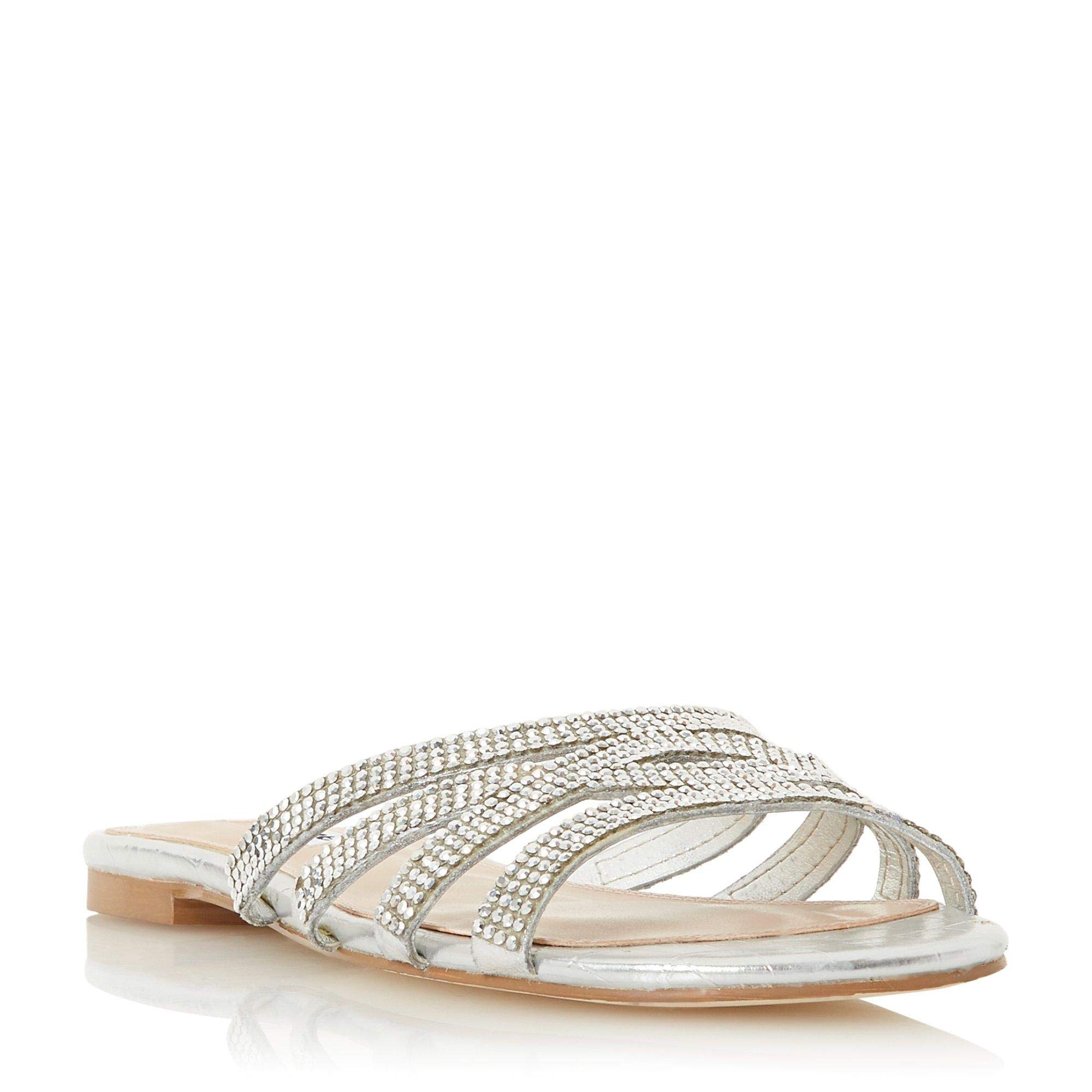 Dune London Women's Noella Di Hotfix Flat Sandals, 36 EU, Silver