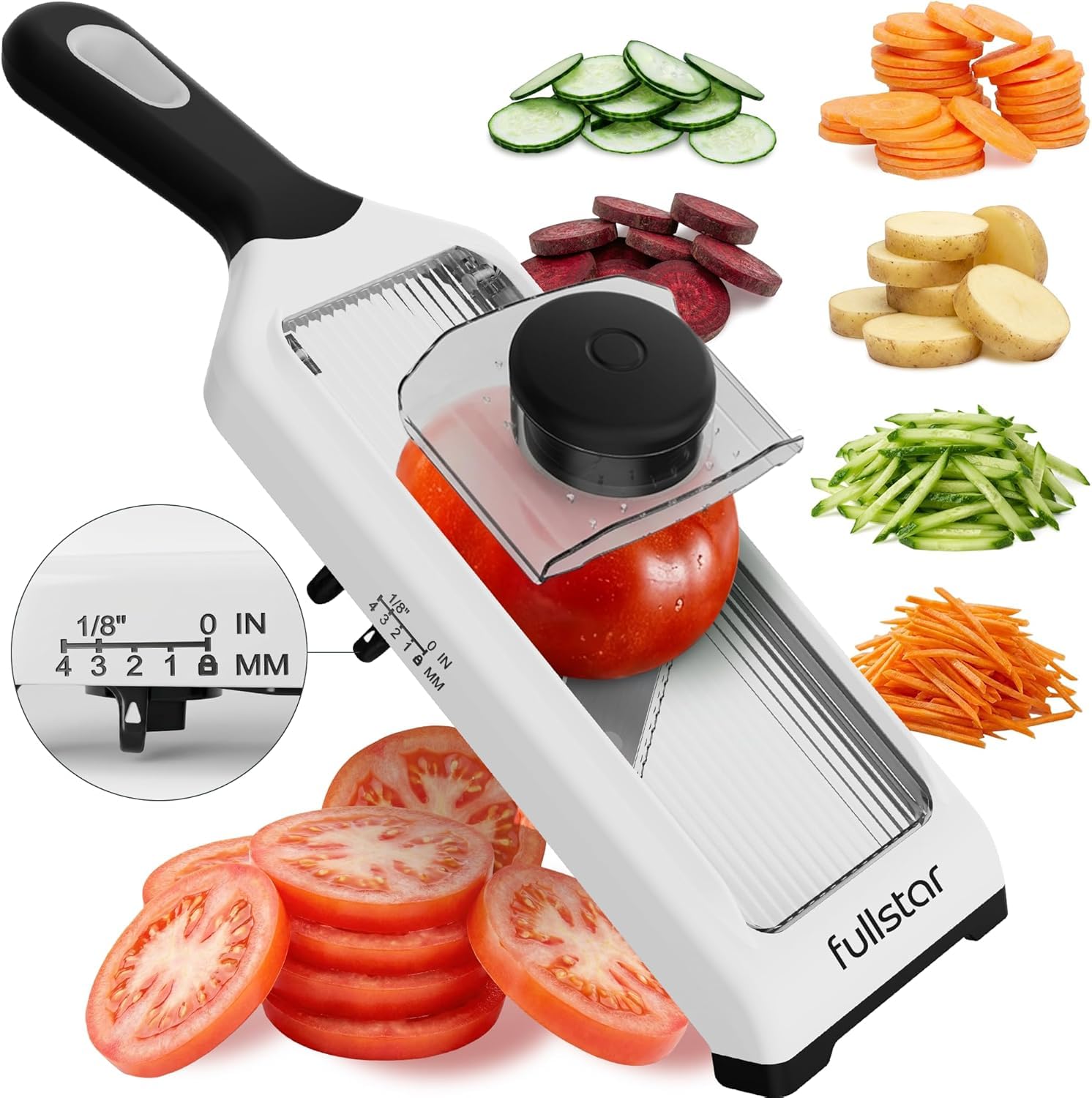 Fullstar 2-in-1 Mandoline Gemüsehobel und Julienneschneider - 4 Verstellbarer Dickeneinstellungen - Küchenhobel Dünne Scheiben für Gemüse Gurken Karotten Kartoffeln Früchte - Küchenzubehör