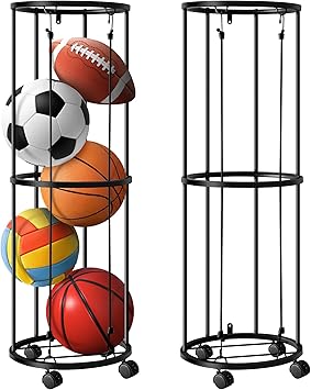 RunNico Columnar Vertical Ball Racks- 40x13.2 Inch Rolling Basketball Holder Wall Mount-Garage Sports Ball Storage for Indoor Rooms and Gyms