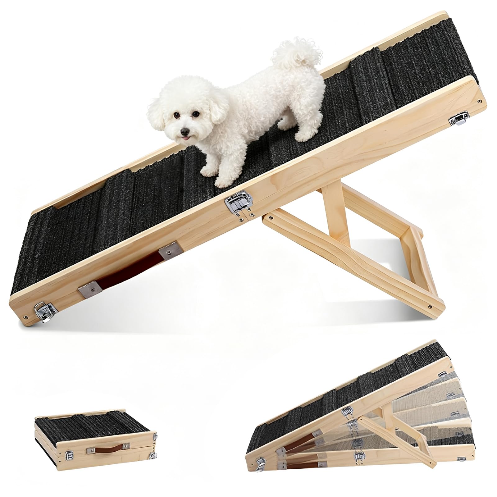 Folding Dog Ramp for Small & Medium Dogs – 4 Adjustable Heights from 10" to 19" – Car Ramp with Anti-Slip Carpet – Portable Pet Ramp for SUV, Car Boot, Low Bed & Couch