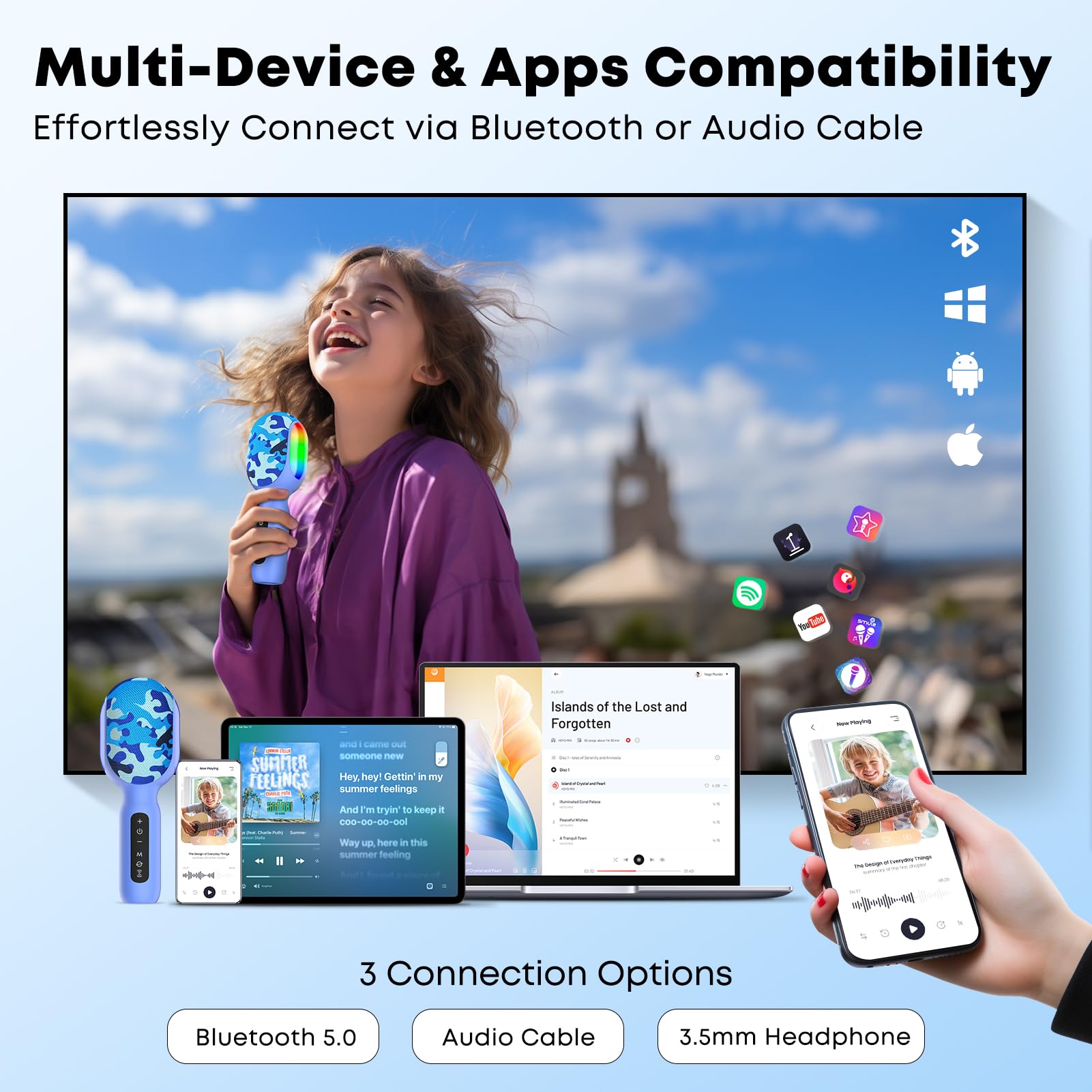 StageSound Karaoke Microphone, Wireless Bluetooth Microphone with Dynamic LED Lights, 5-in-1 Portable Handheld Mic Speaker Machine for Singing Home Party Toys Birthday Gift for Kids Adults Boys Girls - Image 3