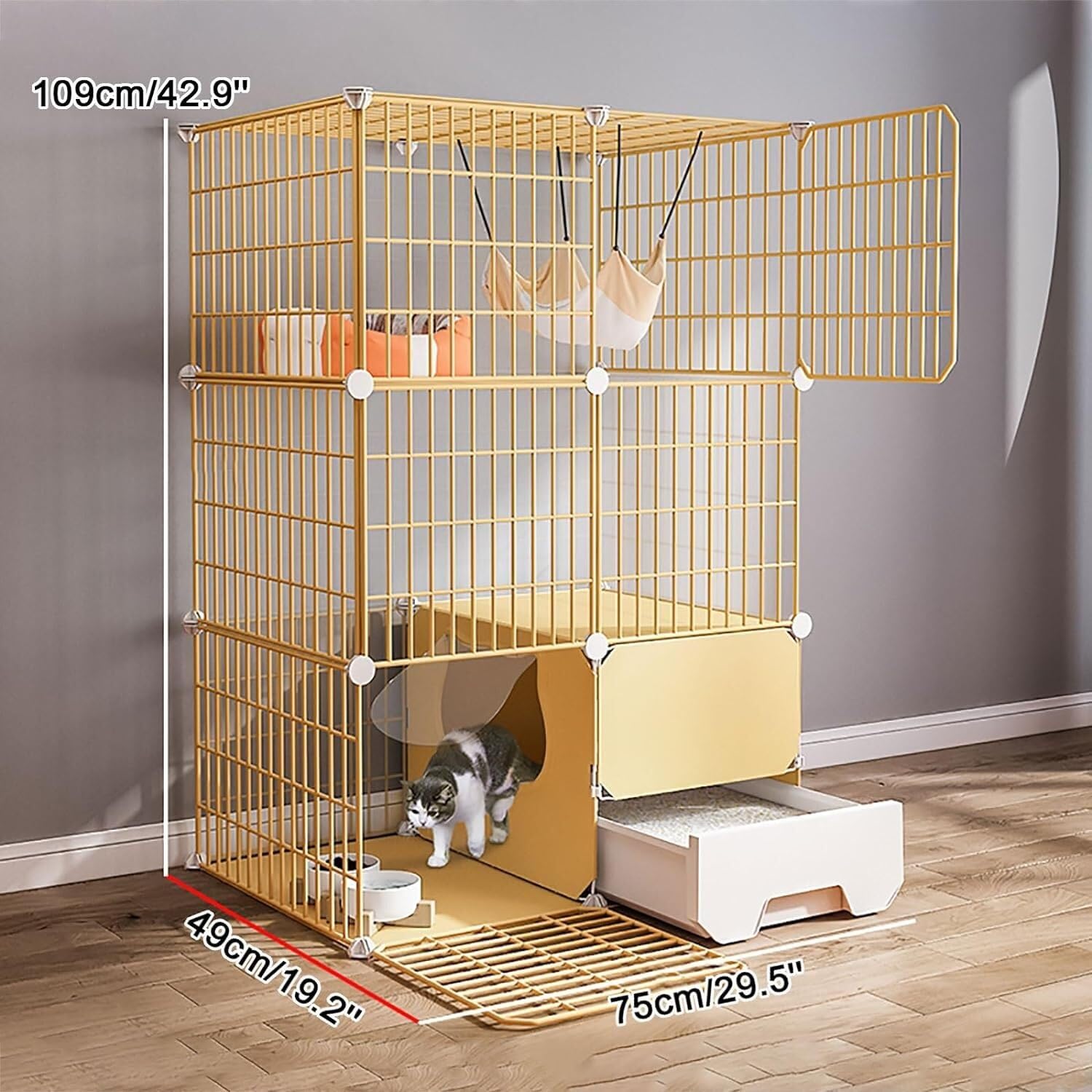 Recinto per Cani, Gatti e Conigli, Gabbia for Gatti in Metallo Fai da Te for Animali Domestici di Diverse Dimensioni(75x49x109cm)