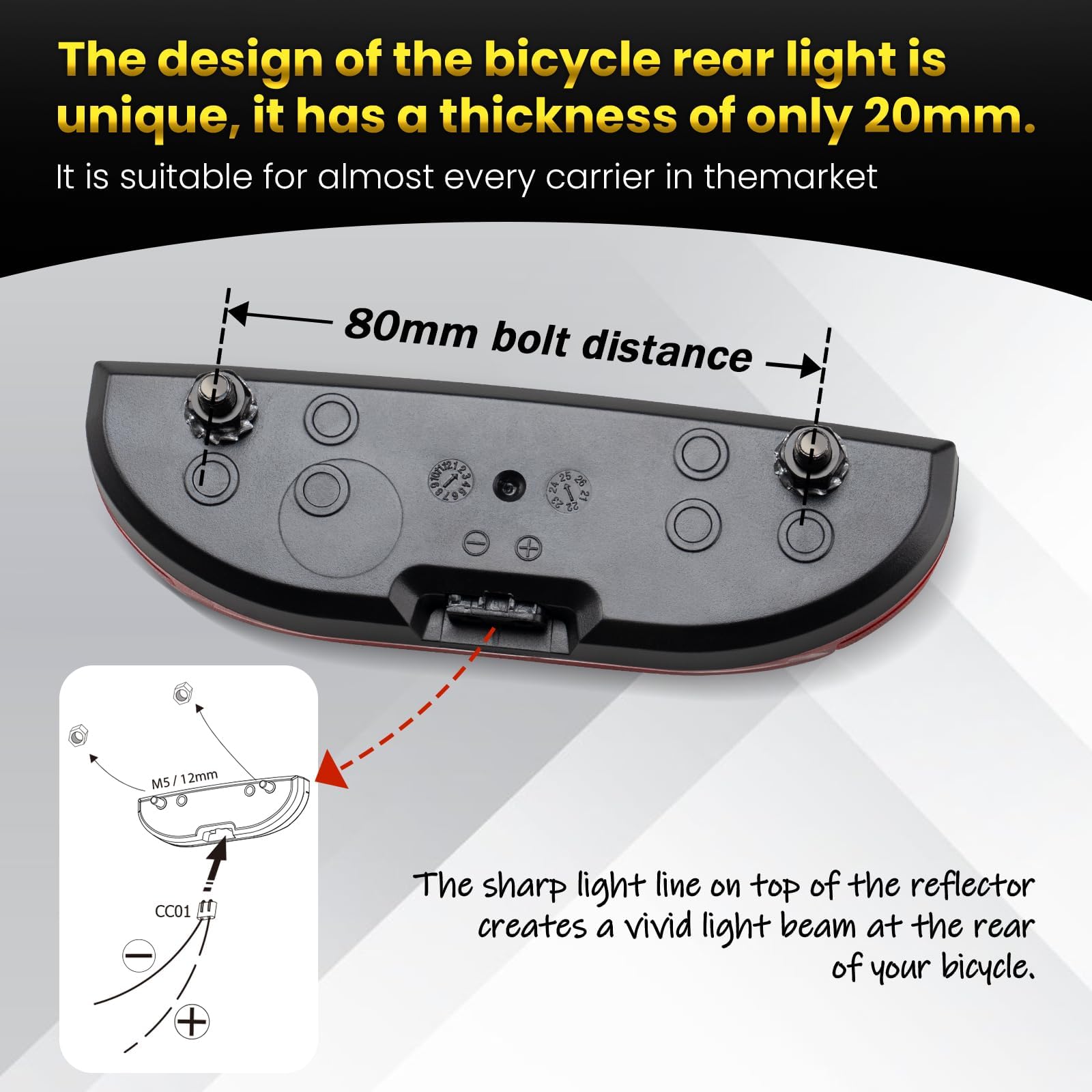 Zeekpowa Luce Posteriore per Bici Elettriche Omologata - LED a Tensione Larga per Portabagagli 50/80mm