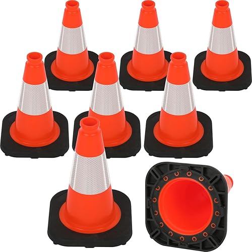 Miniatura 14 de Conos de Tráfico de PVC Naranja/Verde Fluorescente, Cono de Estacionamiento con Base Negra Pesada Estructuralmente Estable Resistente a la