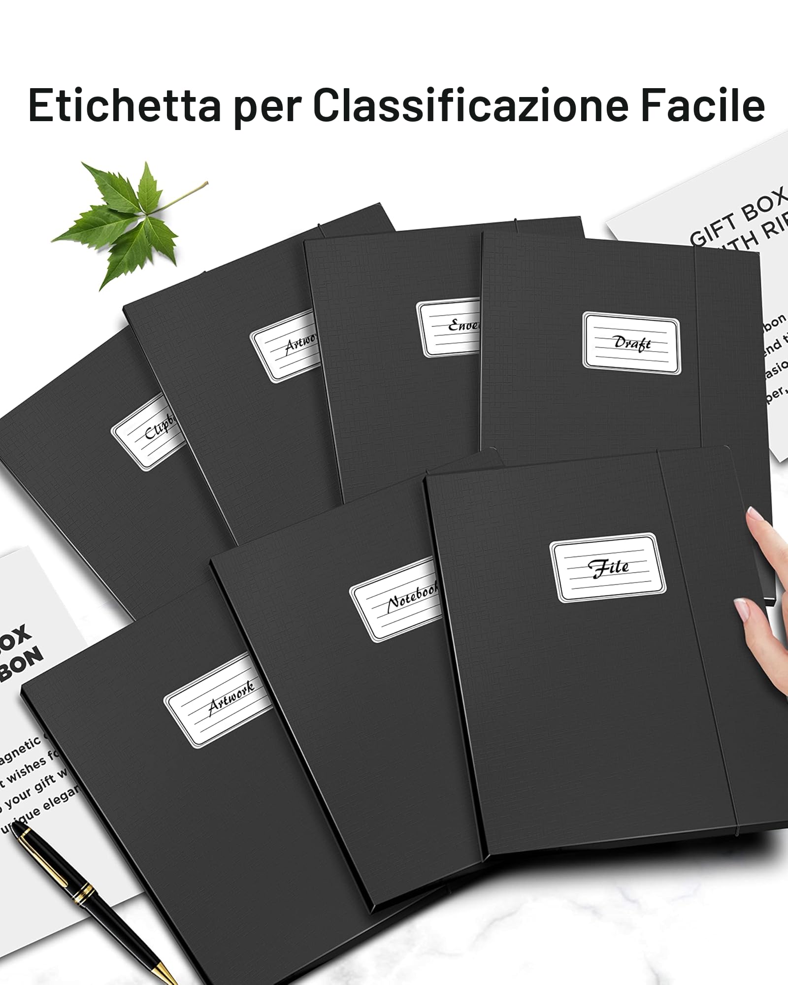JiaWei 12 Pezzi Cartelline Portadocumenti da 11 mm di Larghezza, con 3 Alette, Cartellina con Elastico per A4 - Nero