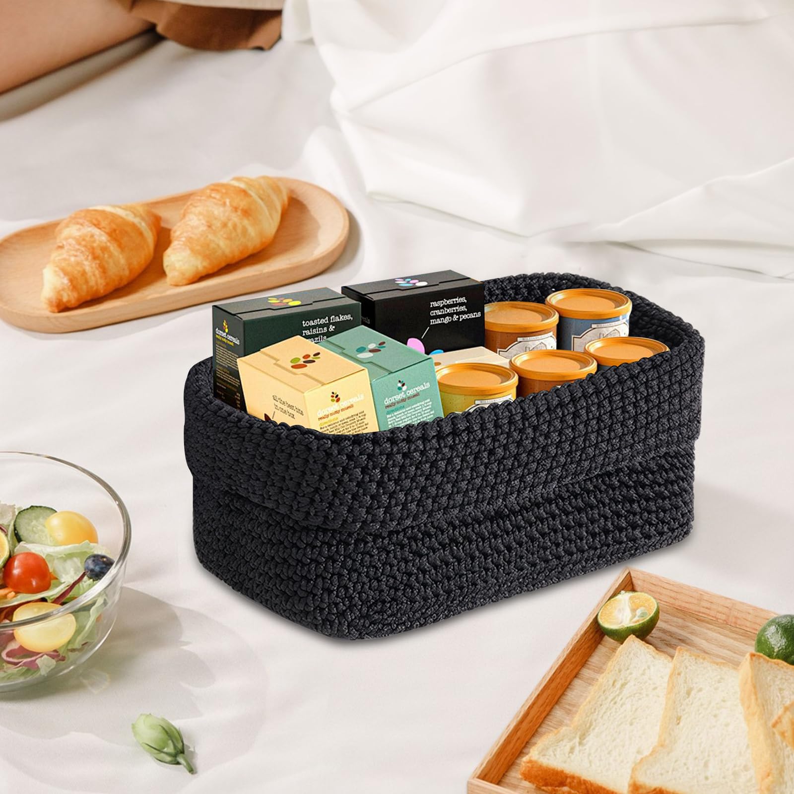 Grote Katoenen Opbergmanden, Set Van 2, Natuurlijk En Veilig Voor Baby En Kinderen In De Kinderkamer Tweekleurige Geweven Decoratieve Manden Wit En Grijs 43 38 Cm