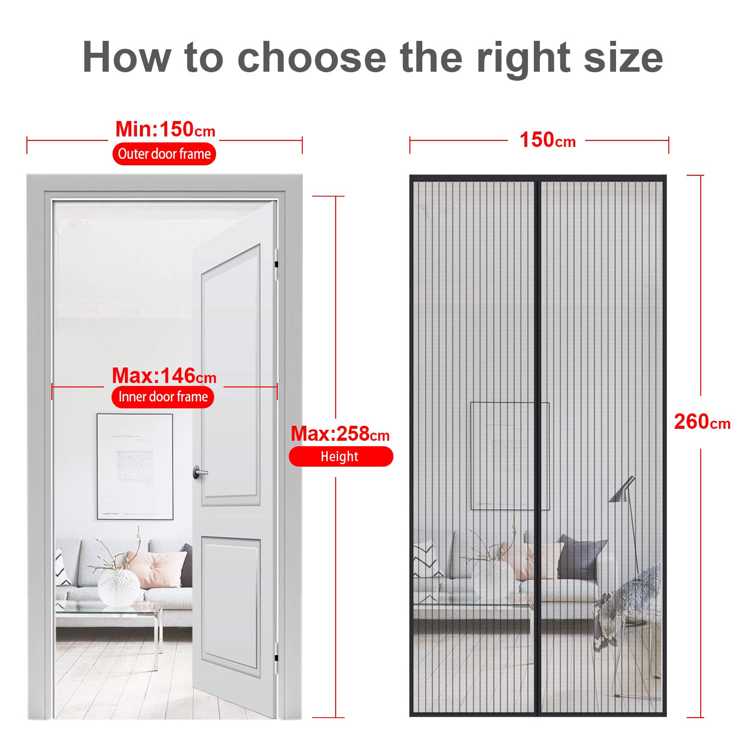 MYCARBON Fly Screen Door Keep Insects Out Mosquito Door Screen (Black/Stripes, 150 * 260cm), 150*260cm - Image 3