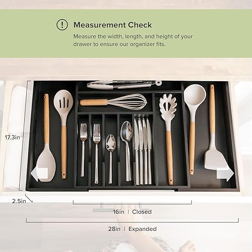 Miniatura 4 de KitchenEdge Organizador de cubiertos, cubiertos y utensilios de alta calidad para cajones de cocina, expandible de 15 a 25 pulgadas de ancho, 10