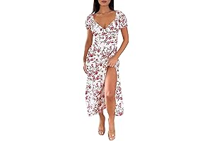 Women's Flowy Floral V Neck Puff Sleeve Dress