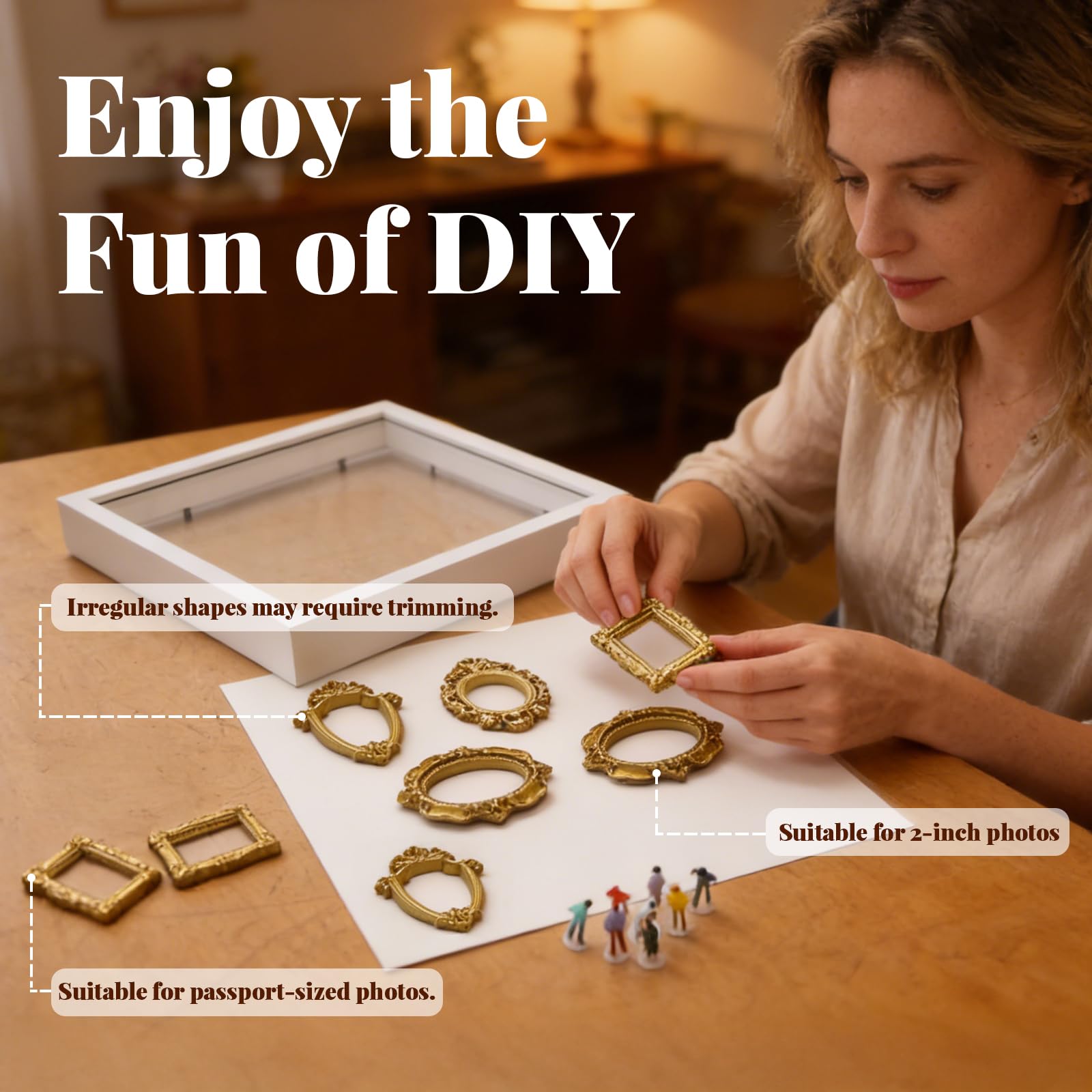 Yizhet Coffret DIY Mini Musée Silhouette – Cadre Photo Créatif Shadow Box avec Éclairage LED, 8 Mini Cadres Dorés & 8 Figurines Aléatoires pour Anniversaire, Mariage, Décoration Intérieure