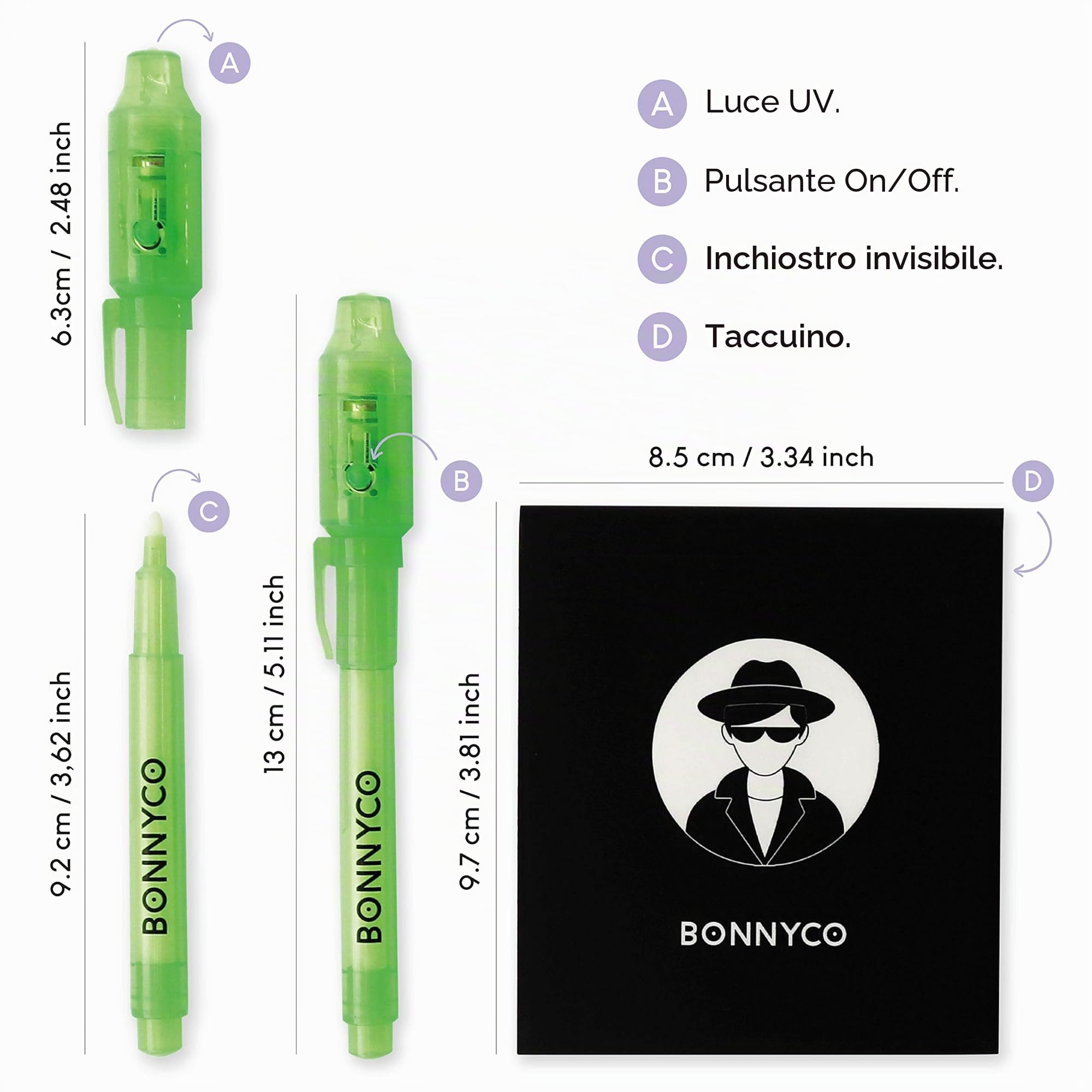 BONNYCO Penna Invisibile e Taccuino, 32 Pezzi. Gadget Compleanno Bambini, Regalini Fine Festa Compleanno. Regalino Fine Festa, Giocattoli Pignatta. Gadget Bambini con Penna Spia, Scuola Bomboniere