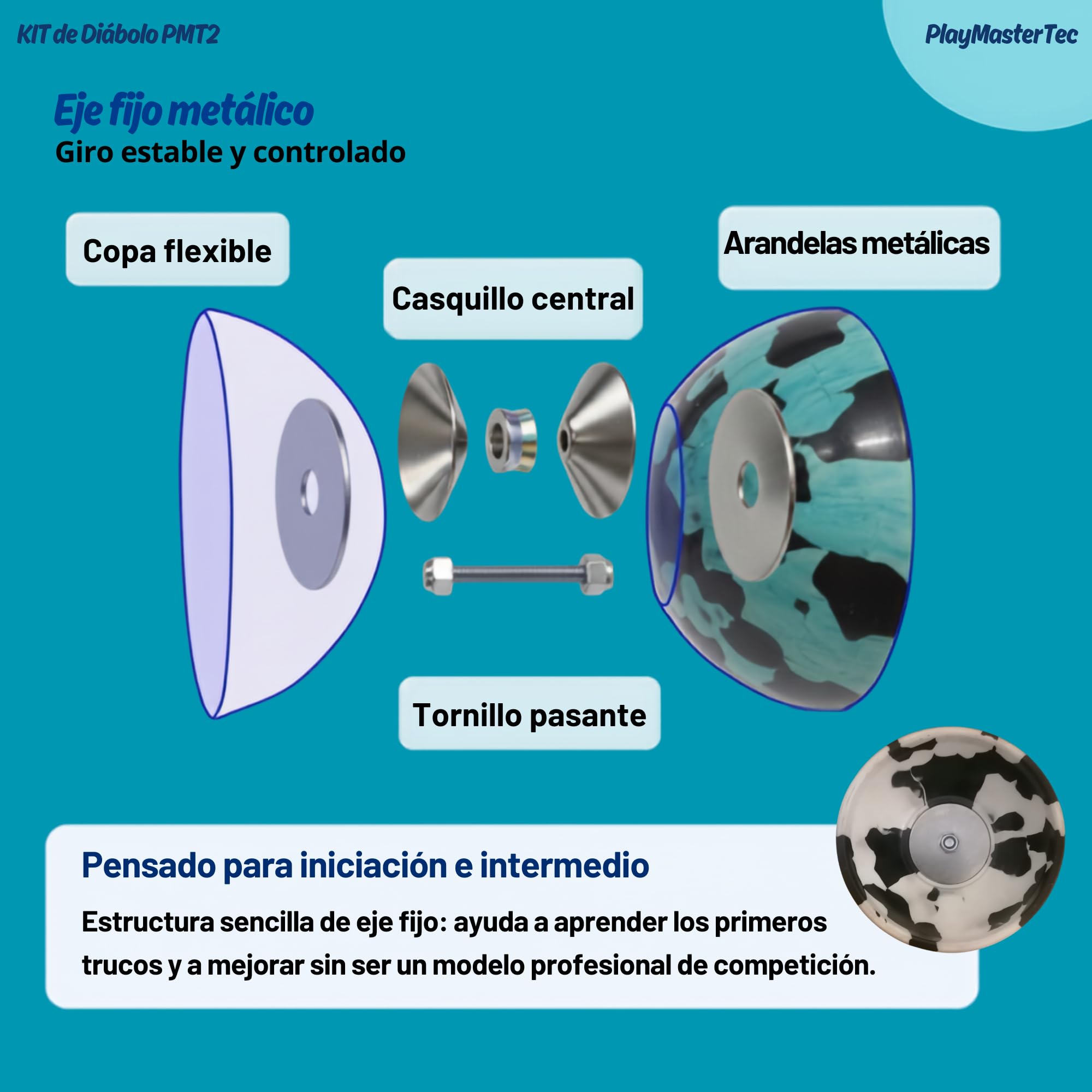 Diábolo Multicolor Caucho Eje Fijo para niños y Adultos