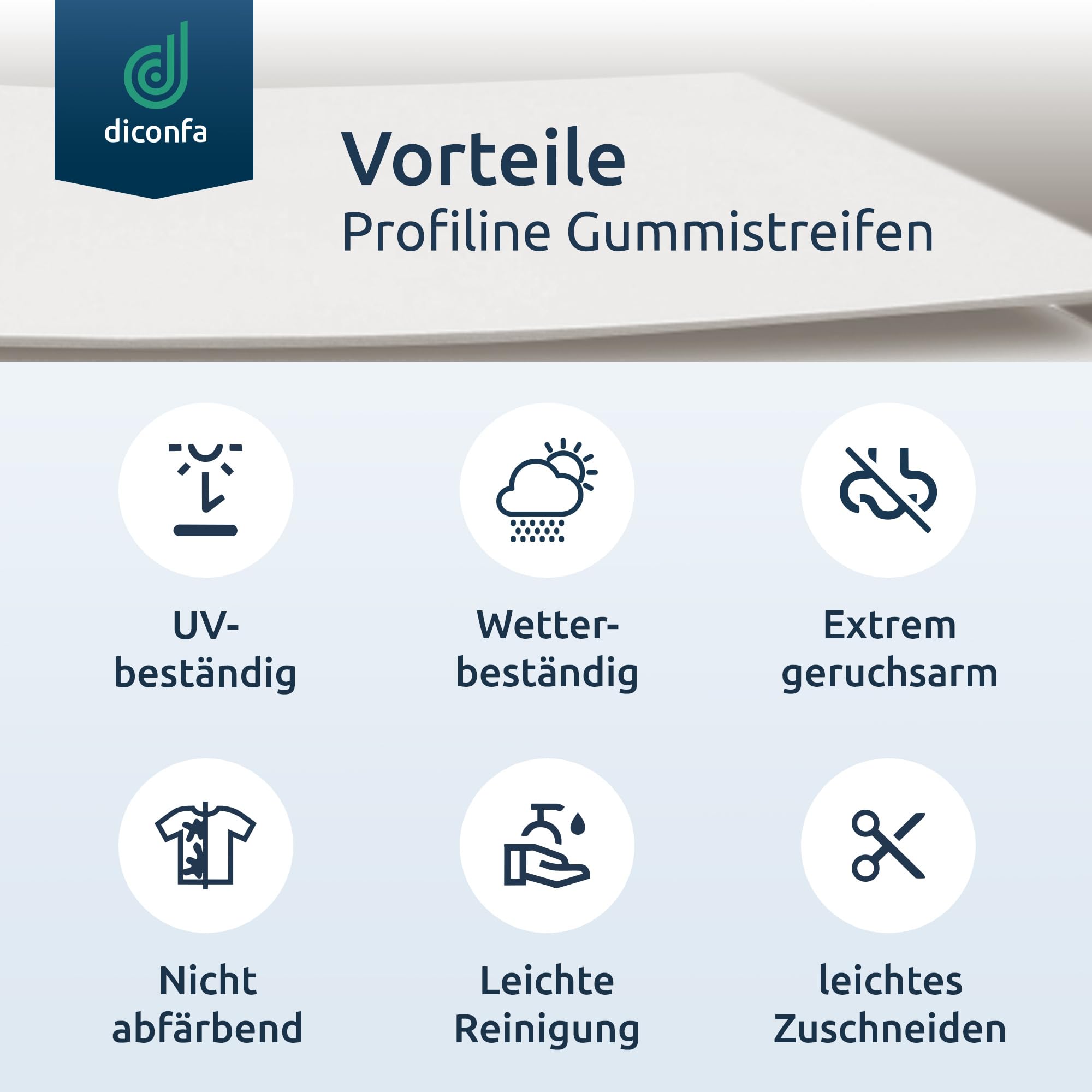 diconfa Gummistreifen EPDM hell weiß 200mm 20cm breit - Dicke 1 bis 5mm - LÄNGE 0,05 bis 10m - 1200mm (120cm) lang, 4mm stark - KEIN Geruch Gummimatte UV-stabil FDA-konform für Lebensmittel