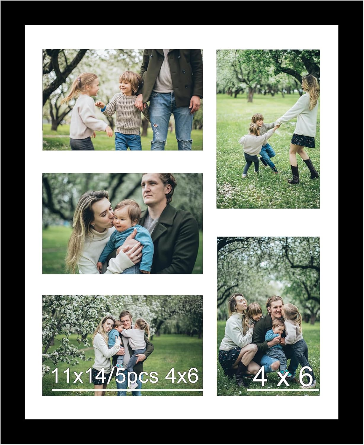Black 11x14 Collage Picture Frame for 5x 4x6 Photos | Lightweight Shatterproof Multi Photo Frame Wall Hanging JCJMY