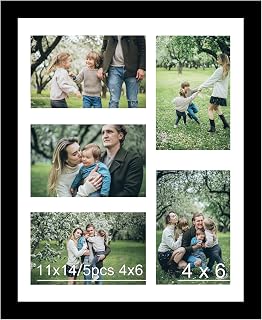 Black 11x14 Collage Picture Frame for 5x 4x6 Photos | Lightweight Shatterproof Multi Photo Frame Wall Hanging JCJMY