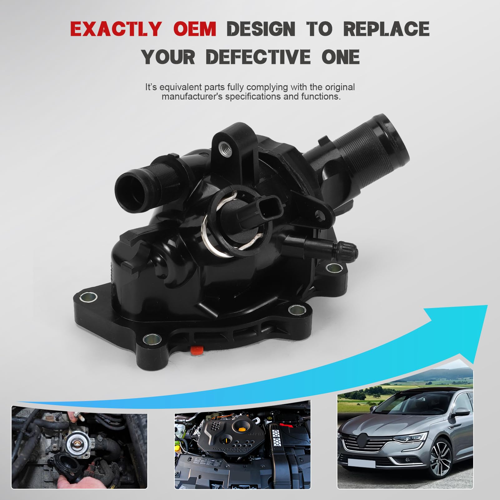 KASturbo - Conjunto de carcasa de termostato de refrigerante del motor para Austral, Grand Scenic, Captur, Clio, Megane, Kangoo, Kadjar sustituye a 11060-0260R, 11060-7087R, 1106-01981R
