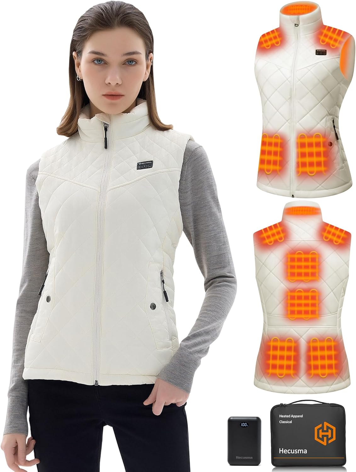 Quilted Heated Vest Women with Battery Pack 16000mAh 7.4V, Warming Heated Vests for Women, Smart Women's Heating Vest