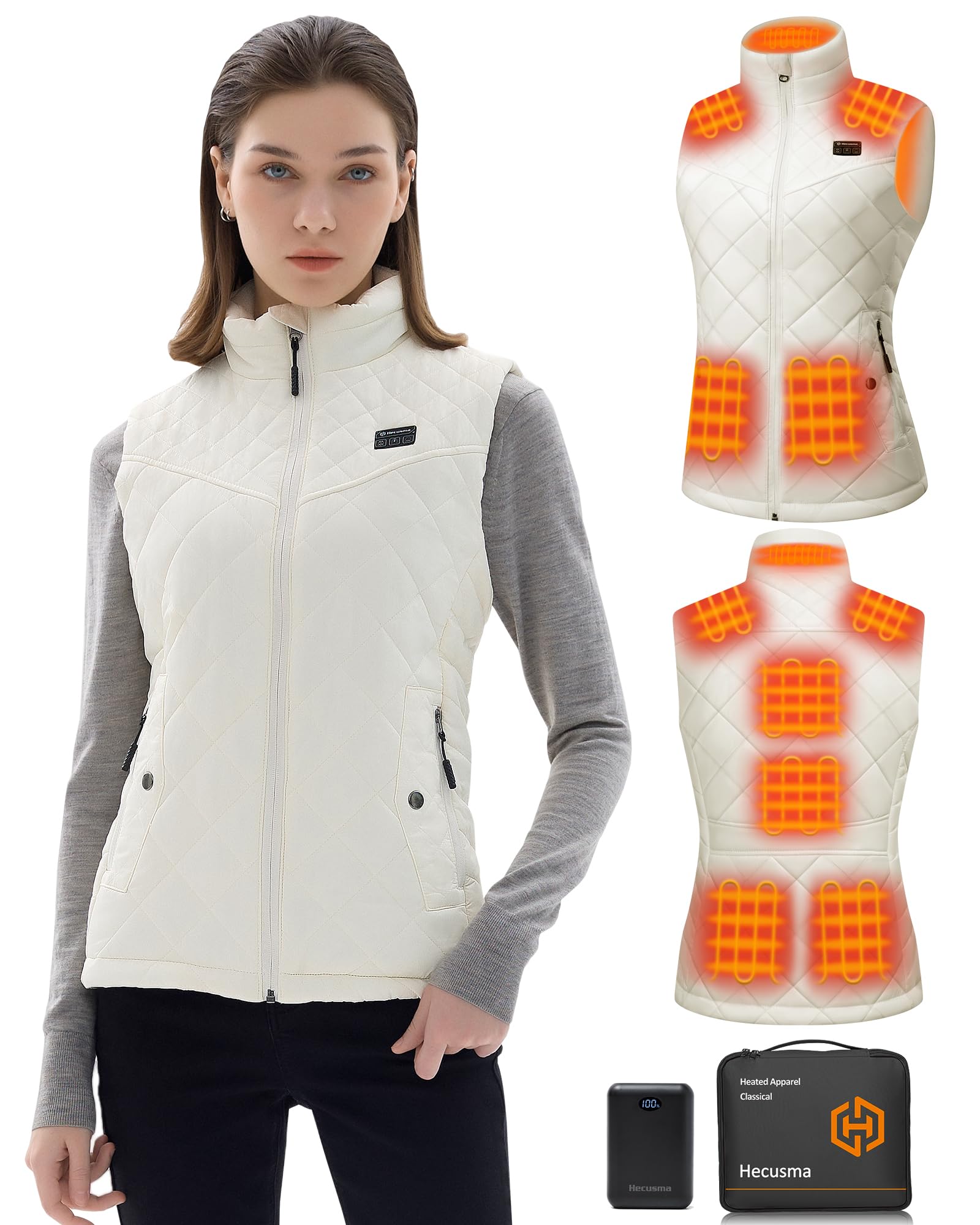 Quilted Heated Vest Women with Battery Pack 16000mAh 7.4V, Warming Heated Vests for Women, Smart Women's Heating Vest
