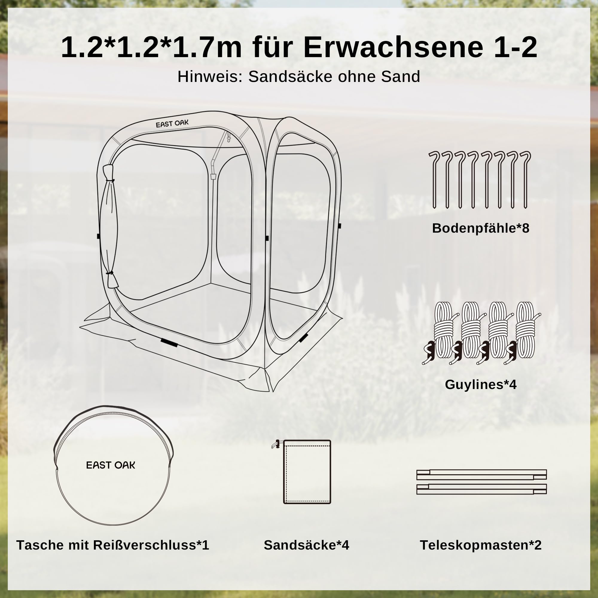 EAST OAK Unisex – QL04TA2-EU namiot rzucający dla dorosłych, kremowy beżowy, 1,2 x 1,2 m