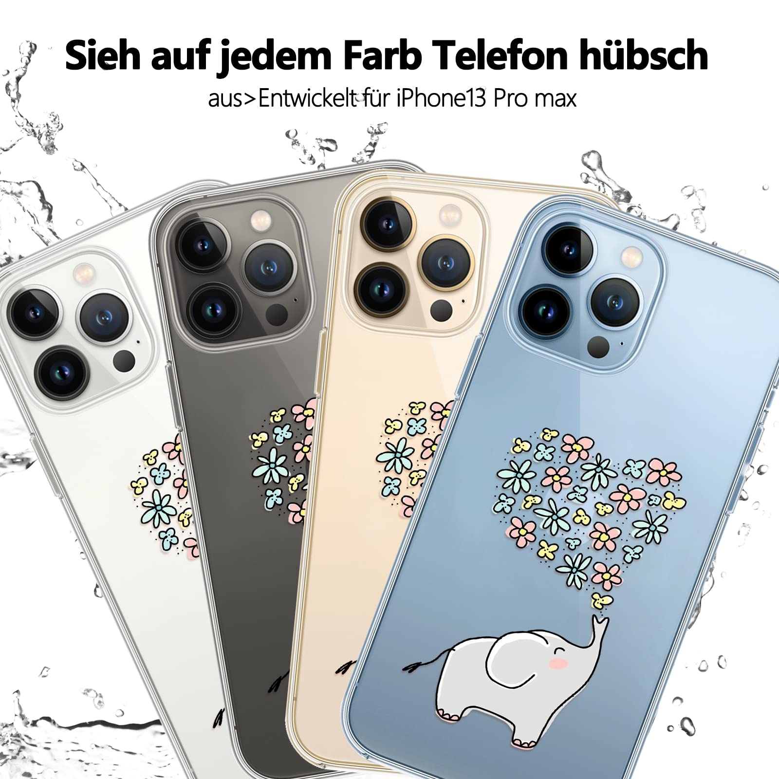 BONDIJ Custodia con elefante africano tropicale compatibile con iPhone 13 da 6,1 pollici, sottile e morbido silicone trasparente, per ragazze e donne, custodia protettiva resistente per iPhone 13 Pro