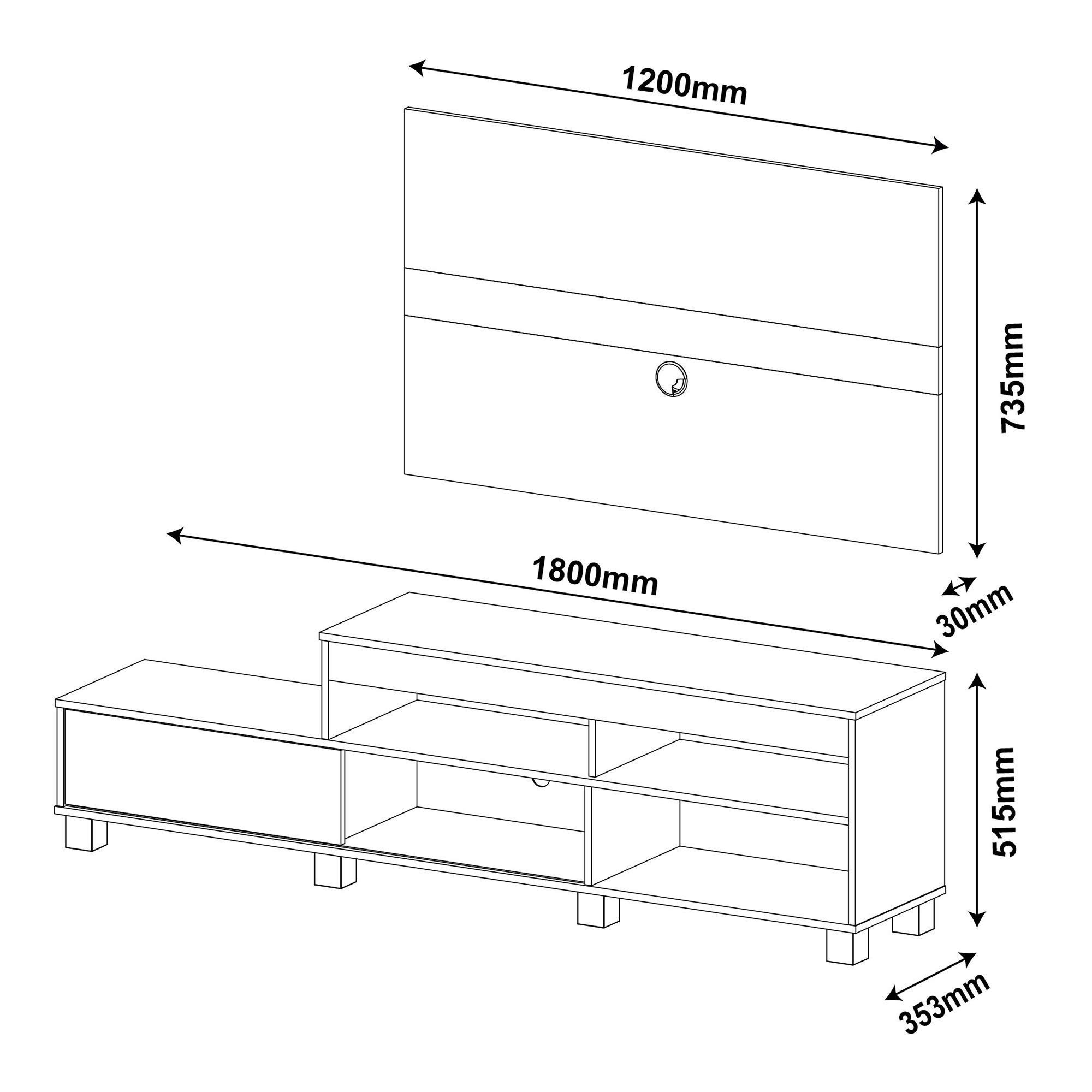 Artely Ever TV Table And Wall Panel For 47 Inch TV Walnut Brown With