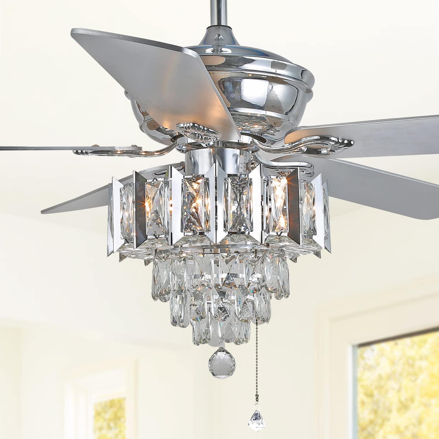 Bella Depot 52" Contemporary Crystal Ceiling Fan Light with 