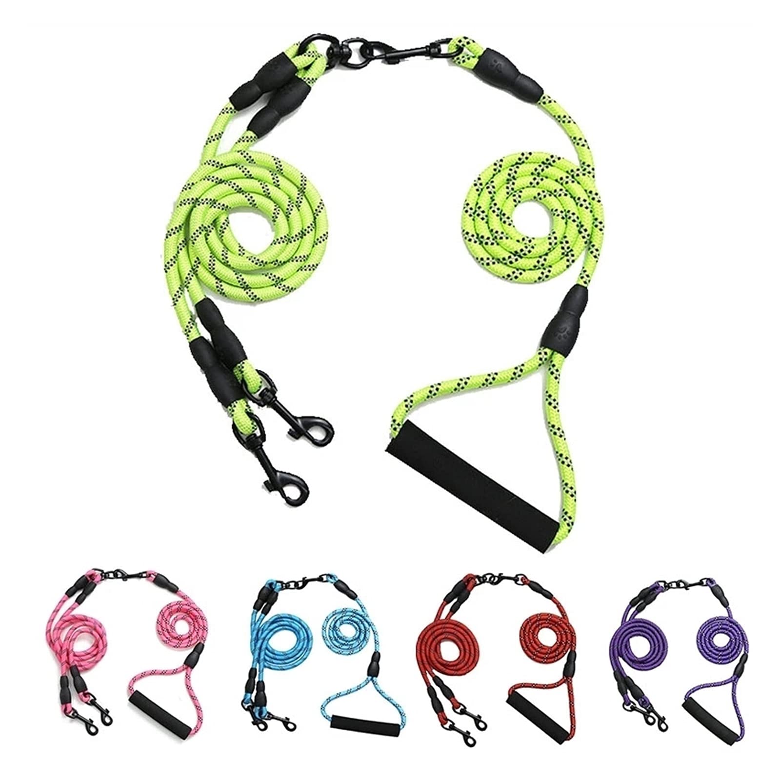 Guinzaglio for cani, guinzaglio retrattile for cani, guinzagli doppi in nylon Doppio cane luminoso staccabile Guinzaglio for addestramento a mano Catena riflettente for cuccioli Accessori for animali
