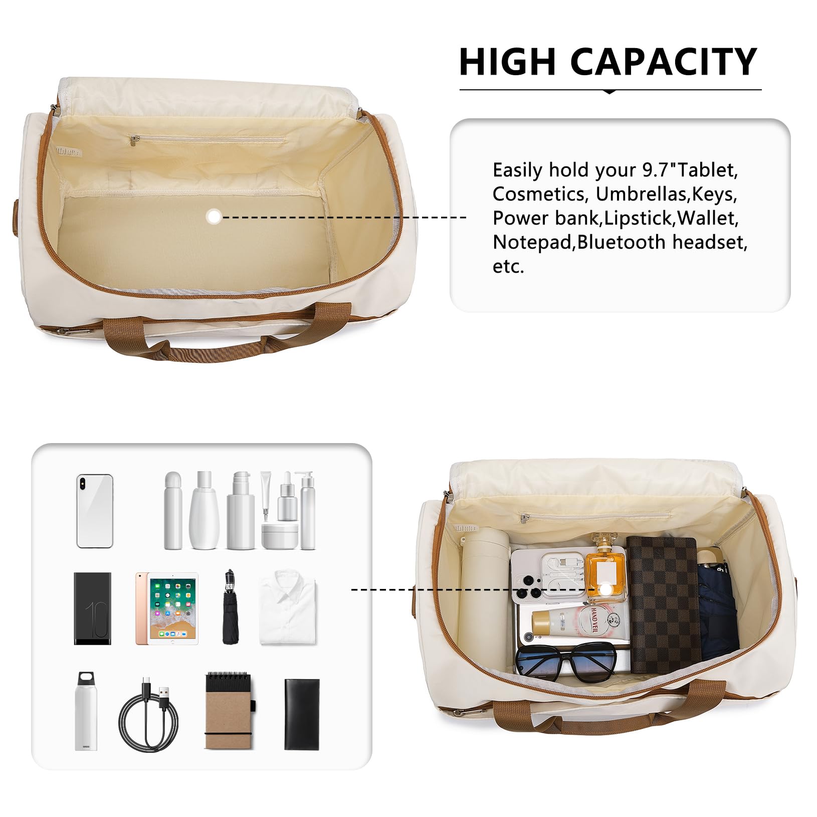 KONO Borsa Bagaglio a Mano 40x20x25 per Ryanair Borsone da Viaggio con Manica per Trolley Borsa Sportiva 20L, Beige